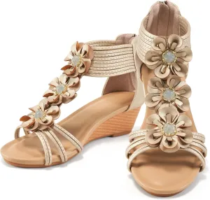 FUDYNMALC Sandals Womens Wedge Shoes: Comfortable Dressy Wedges Sandal with Zipper Summer Gladiator Sandals Open Toe