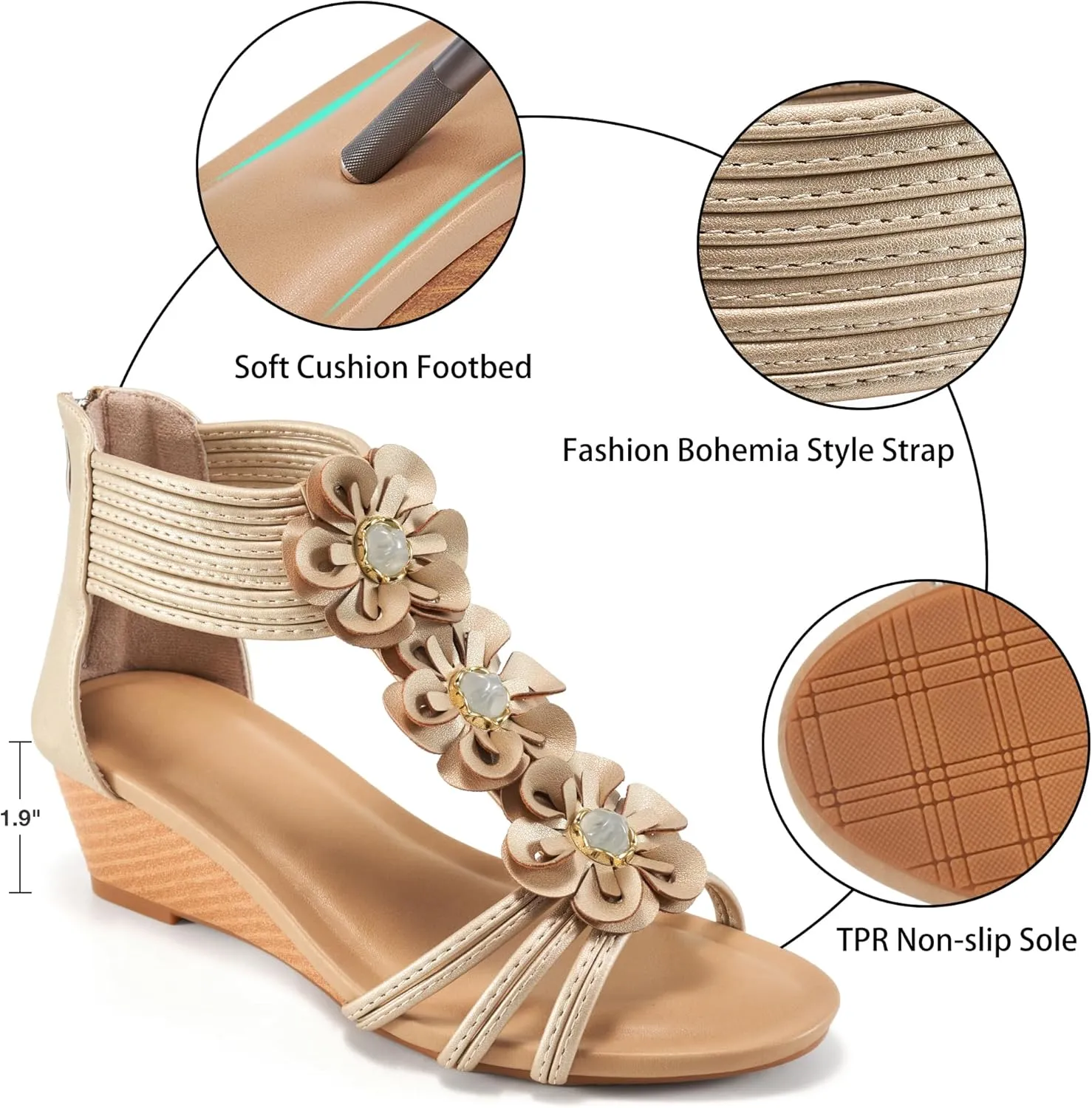 FUDYNMALC Sandals Womens Wedge Shoes: Comfortable Dressy Wedges Sandal with Zipper Summer Gladiator Sandals Open Toe