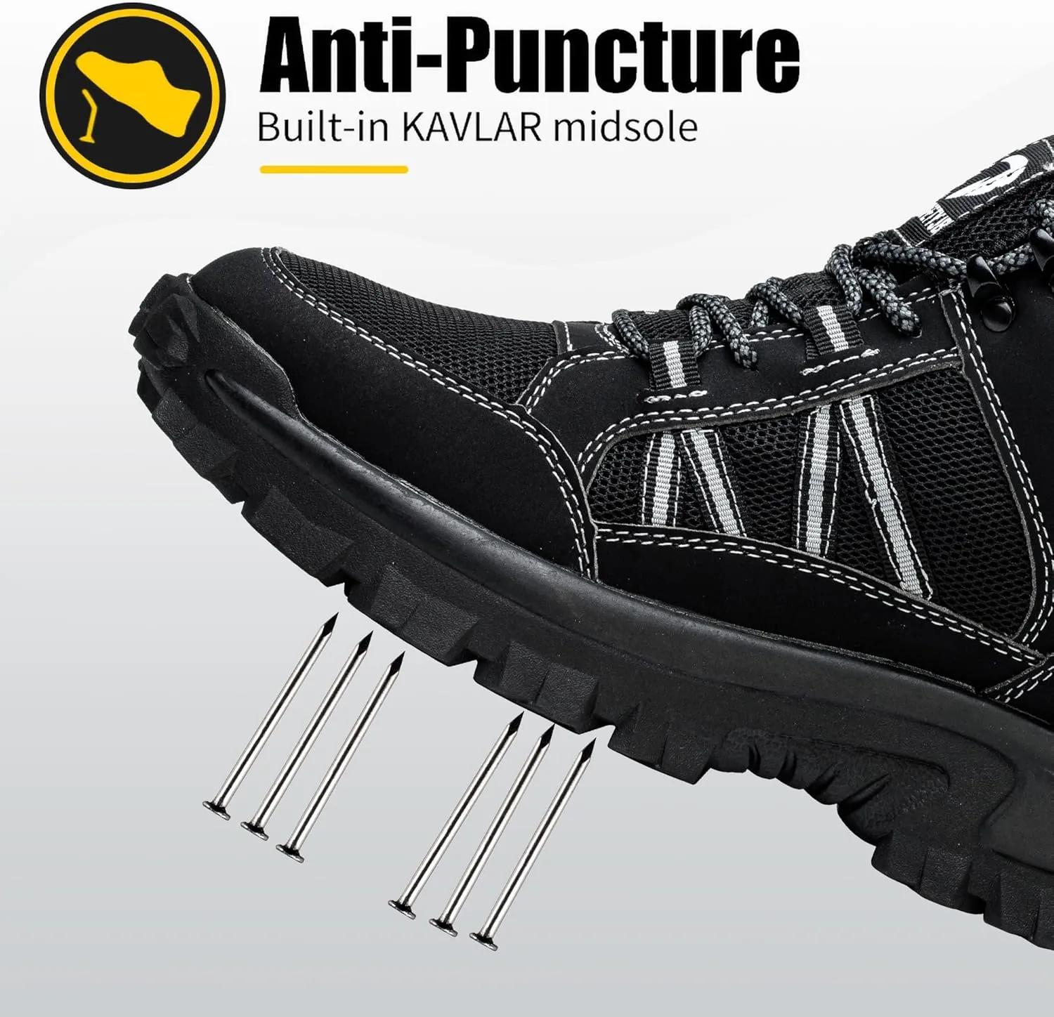 FUDYNMALC Steel Toe Work Boots for Men: Slip Resistant Mens Safety Shoes Indestructible Construction - Comfortable Breathable Working Footwear