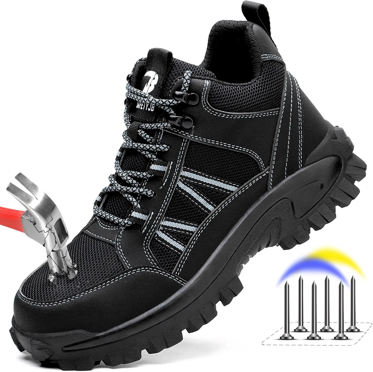 FUDYNMALC Steel Toe Work Boots for Men: Slip Resistant Mens Safety Shoes Indestructible Construction - Comfortable Breathable Working Footwear