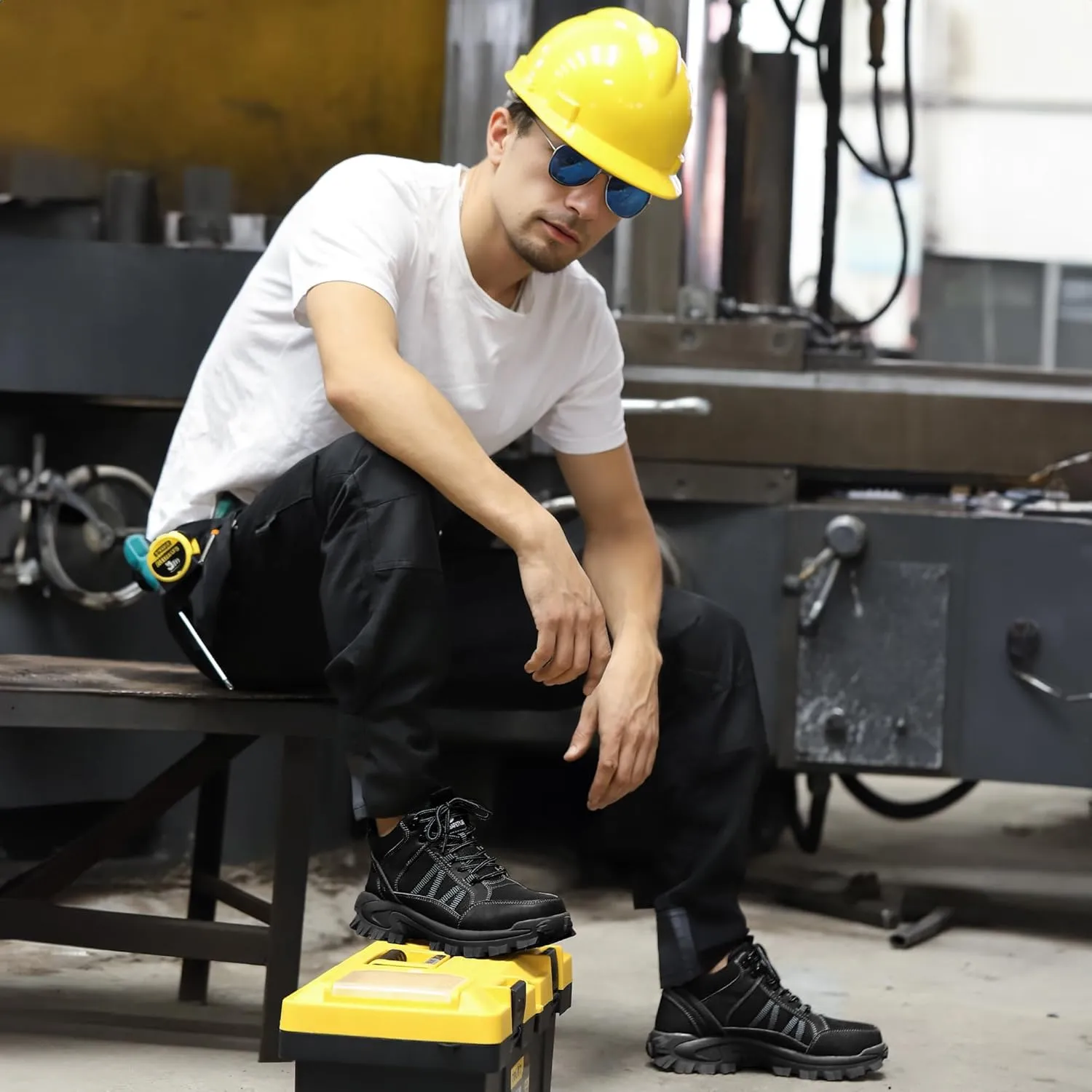 FUDYNMALC Steel Toe Work Boots for Men: Slip Resistant Mens Safety Shoes Indestructible Construction - Comfortable Breathable Working Footwear