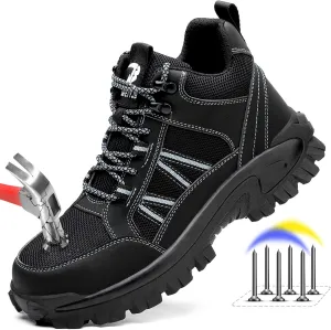FUDYNMALC Steel Toe Work Boots for Men: Slip Resistant Mens Safety Shoes Indestructible Construction - Comfortable Breathable Working Footwear