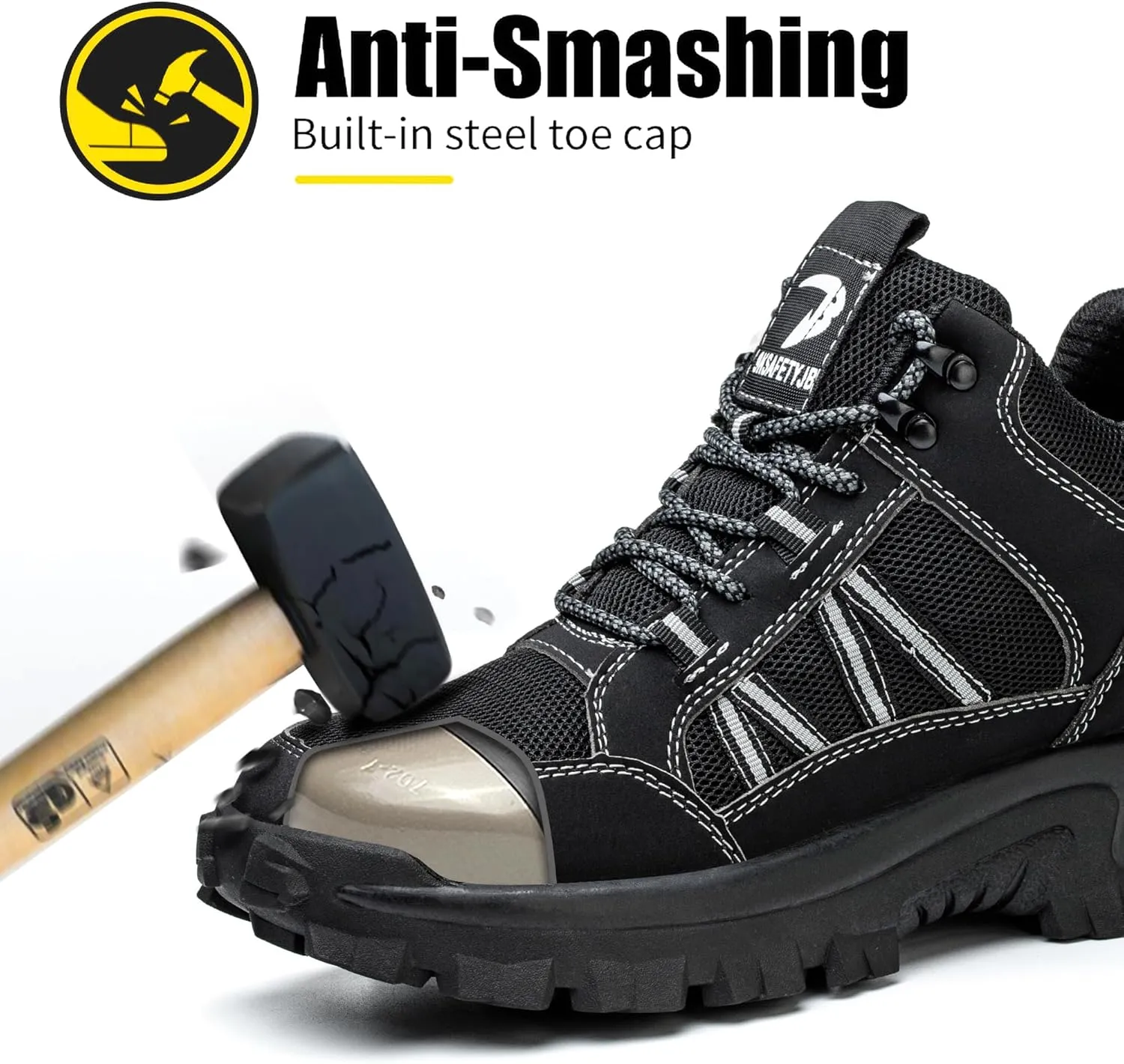 FUDYNMALC Steel Toe Work Boots for Men: Slip Resistant Mens Safety Shoes Indestructible Construction - Comfortable Breathable Working Footwear