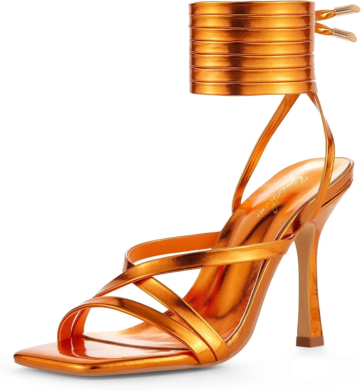 GENSHUO Women's heeled Sandals Strappy Lace up Stiletto High Heel Sandals Square Toe Sandals Tie up Heels Sandals for Party Prom Homecoming Dress Shoes