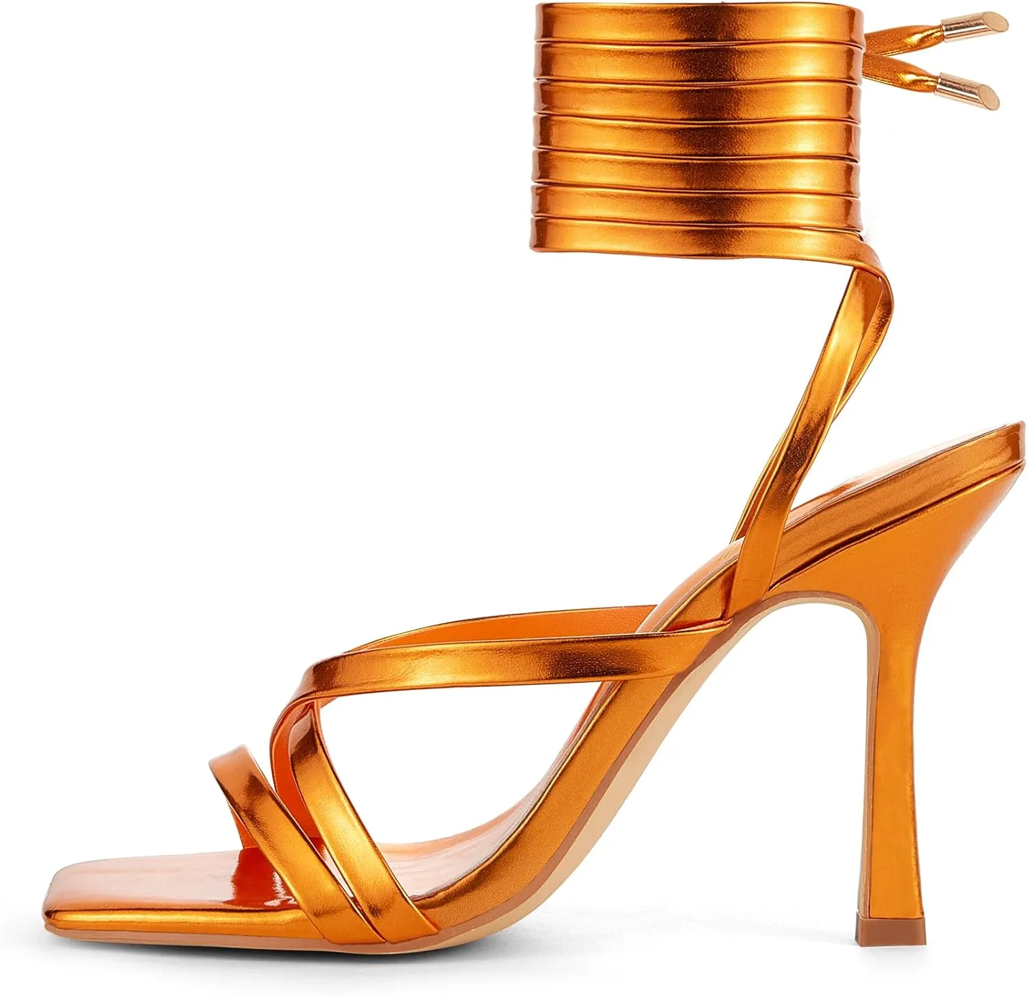 GENSHUO Women's heeled Sandals Strappy Lace up Stiletto High Heel Sandals Square Toe Sandals Tie up Heels Sandals for Party Prom Homecoming Dress Shoes