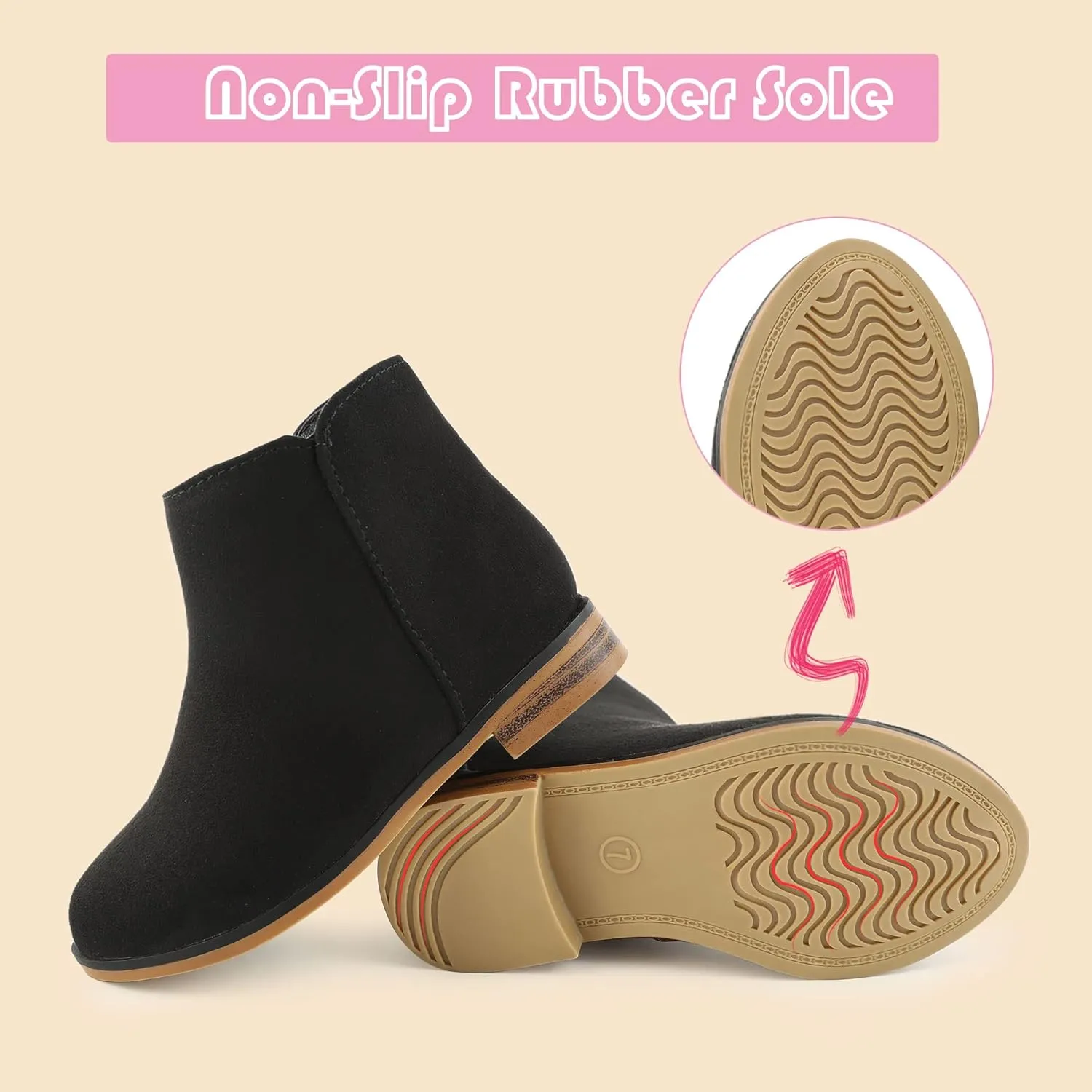 Girls Boots Kids Ankle Boots With Zipper Dress Boot Low Heels Booties for Toddler Little Kids