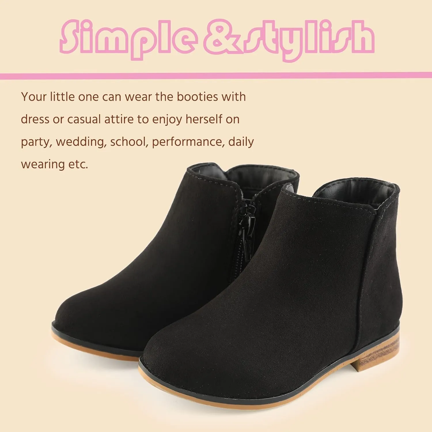 Girls Boots Kids Ankle Boots With Zipper Dress Boot Low Heels Booties for Toddler Little Kids