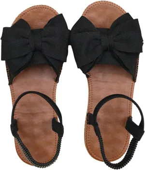 GORGLITTER Women's Bow Flat Sandals 2025 Dressy Open Toe Ankle Strap Summer Vacation Slides Shoes