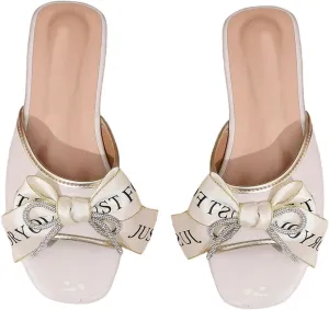 GORGLITTER Women's Bow Sandals Rhinestone Flats Summer Open Toe Slide Sandal