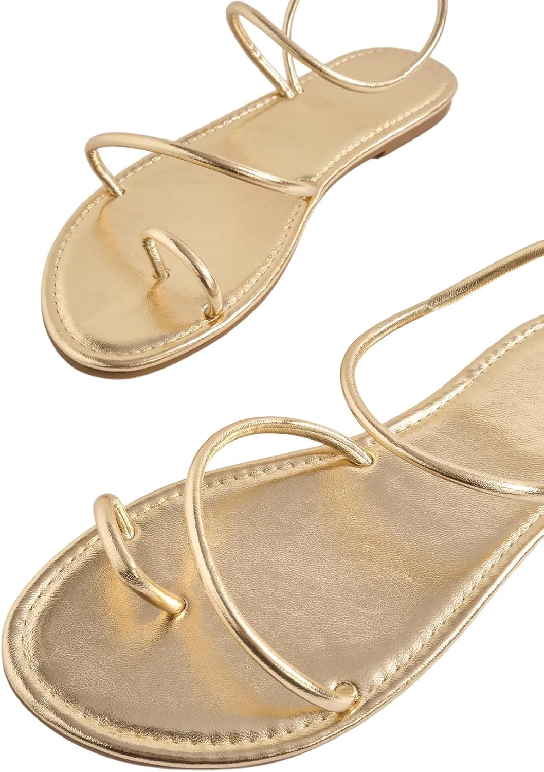 GORGLITTER Women's Metallic Strappy Thong Flat Sandals Open Toe Dressy Slide Sandal