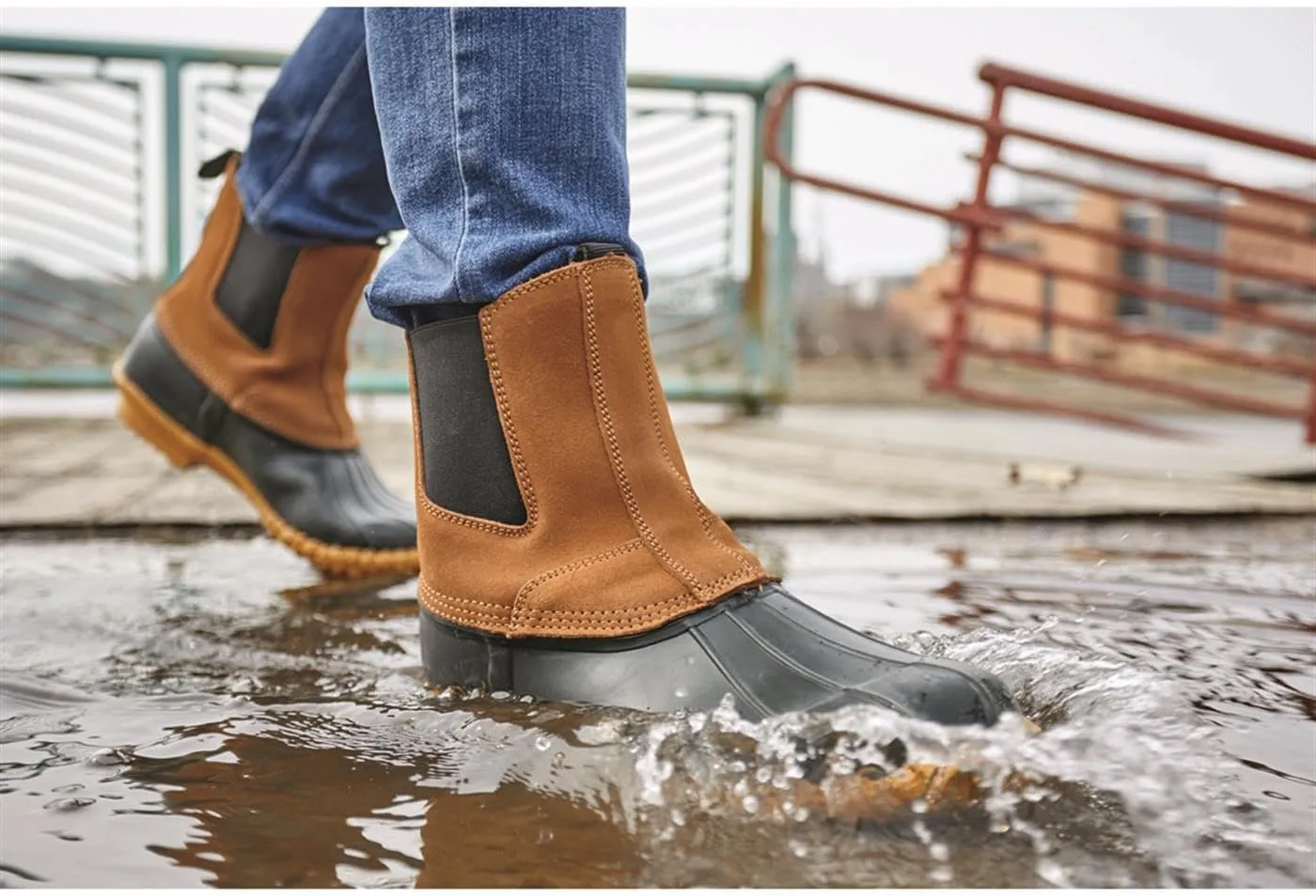 Guide Gear Men’s Pull On Insulated Leather Duck Boots Waterproof Rain Shoes, 400 Gram