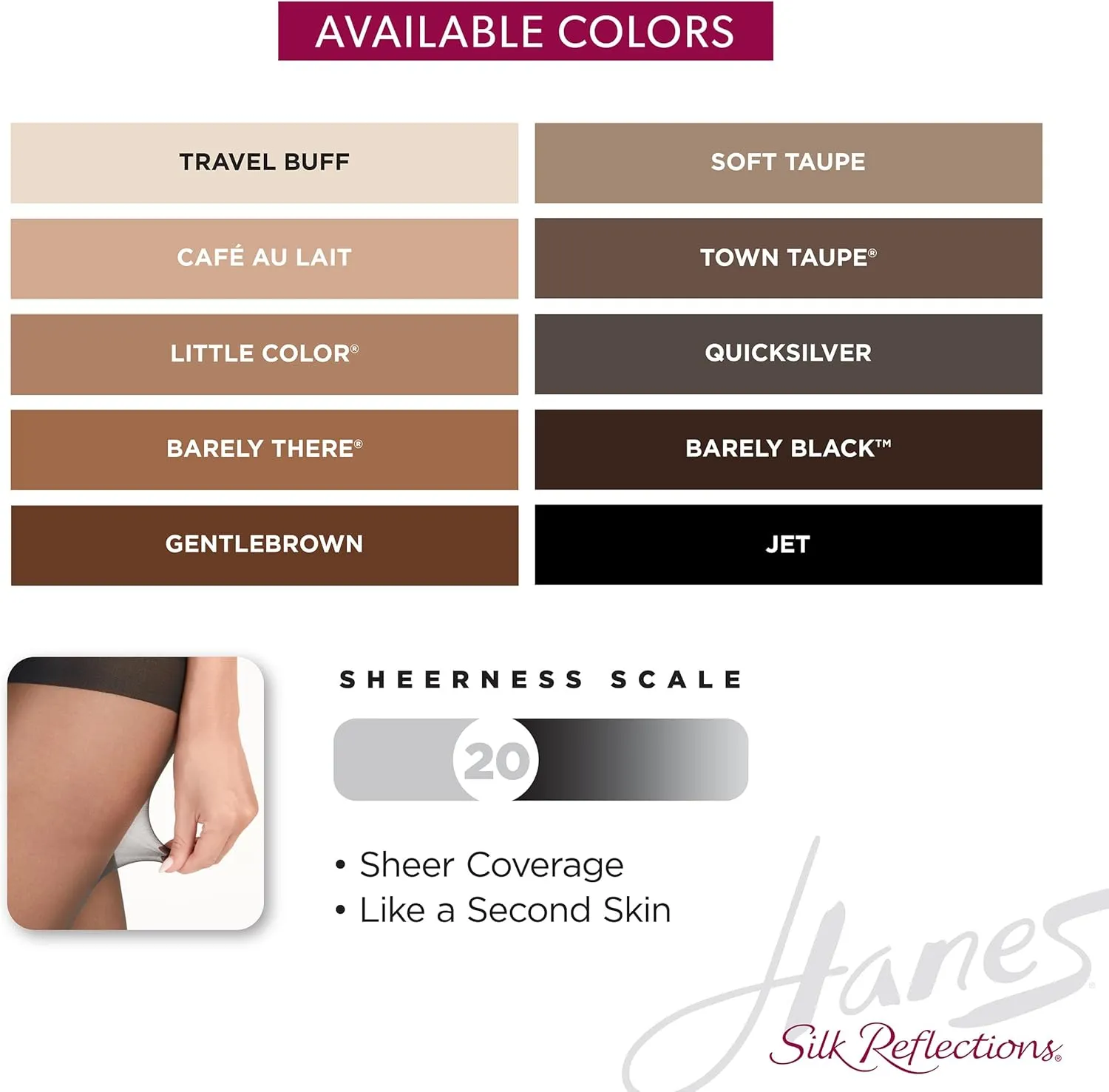 Hanes Silk Reflections Pantyhose Silky Sheer- Non Control- Sheer Toe