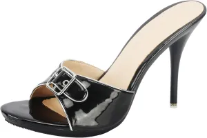 Hanfike Slip on High Heel Sandals for Women Buckle Backless Slide Dressy Mules
