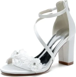 Hanfike Womens Sandals Heels Open Toe Ankle Strap Bridal Bridesmaids Wedding Shoes JY161