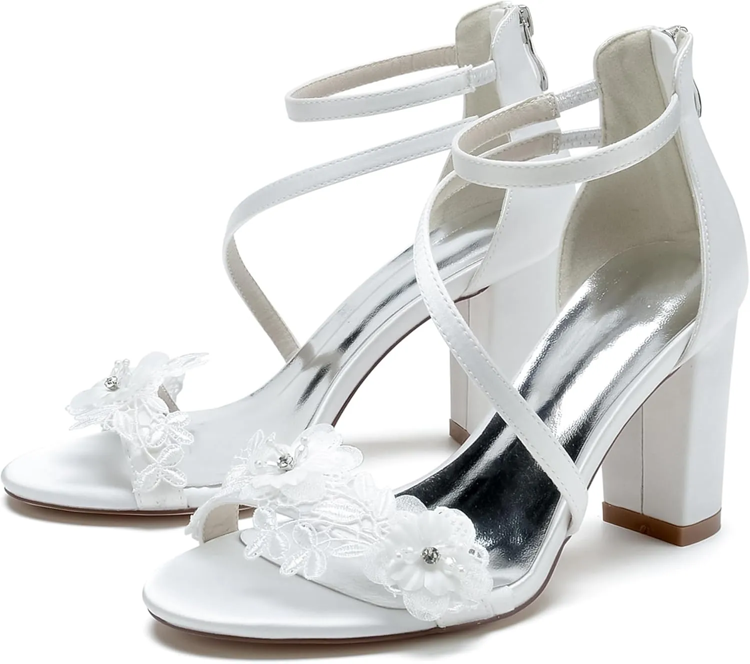 Hanfike Womens Sandals Heels Open Toe Ankle Strap Bridal Bridesmaids Wedding Shoes JY161