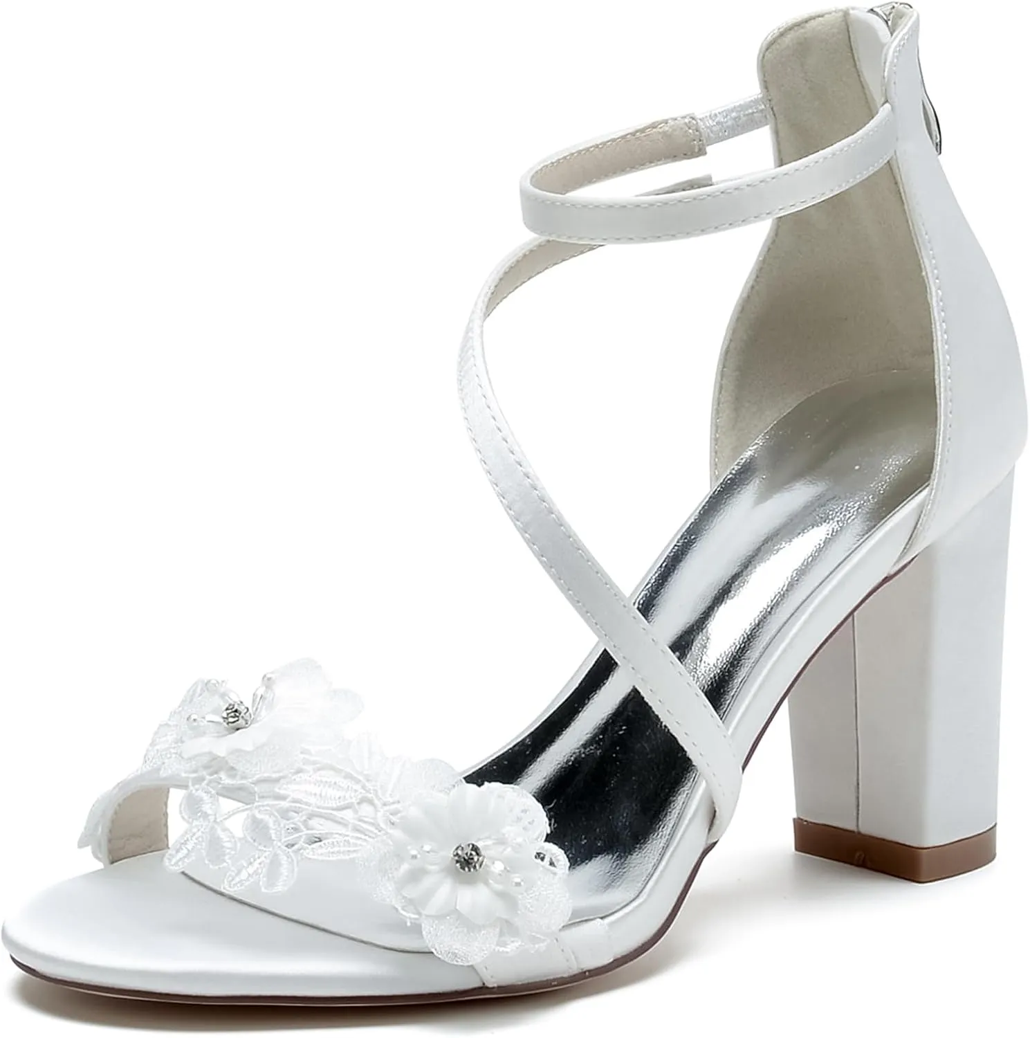 Hanfike Womens Sandals Heels Open Toe Ankle Strap Bridal Bridesmaids Wedding Shoes JY161