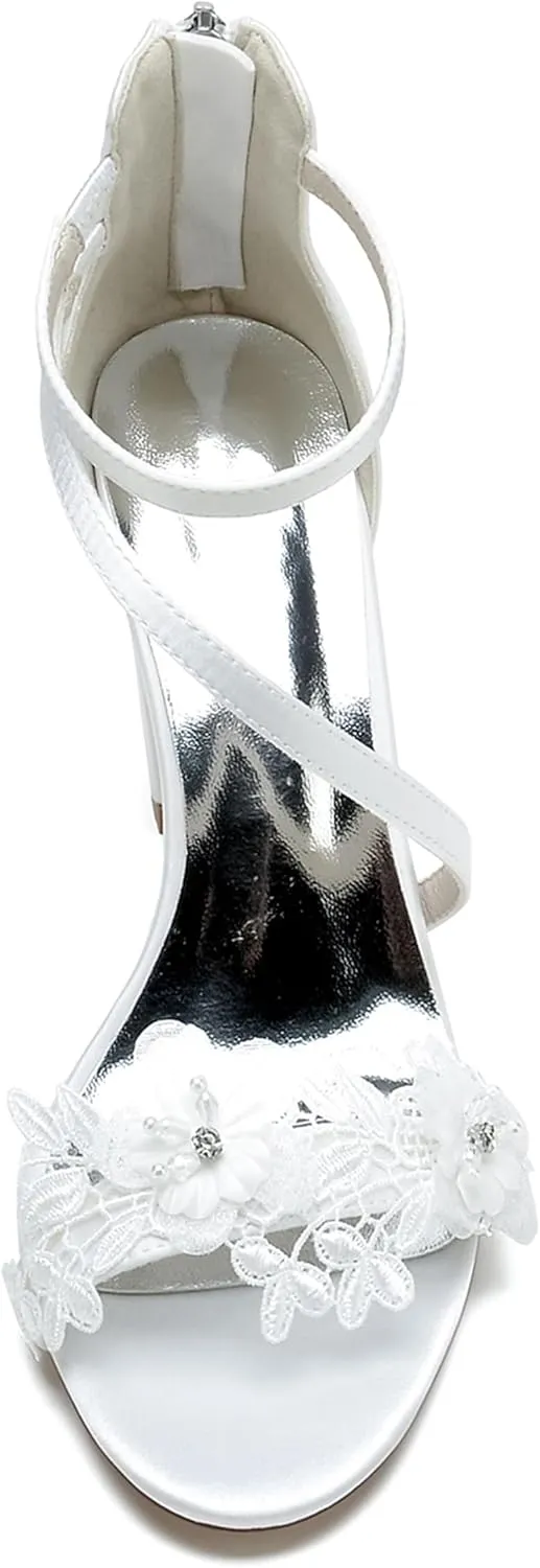 Hanfike Womens Sandals Heels Open Toe Ankle Strap Bridal Bridesmaids Wedding Shoes JY161