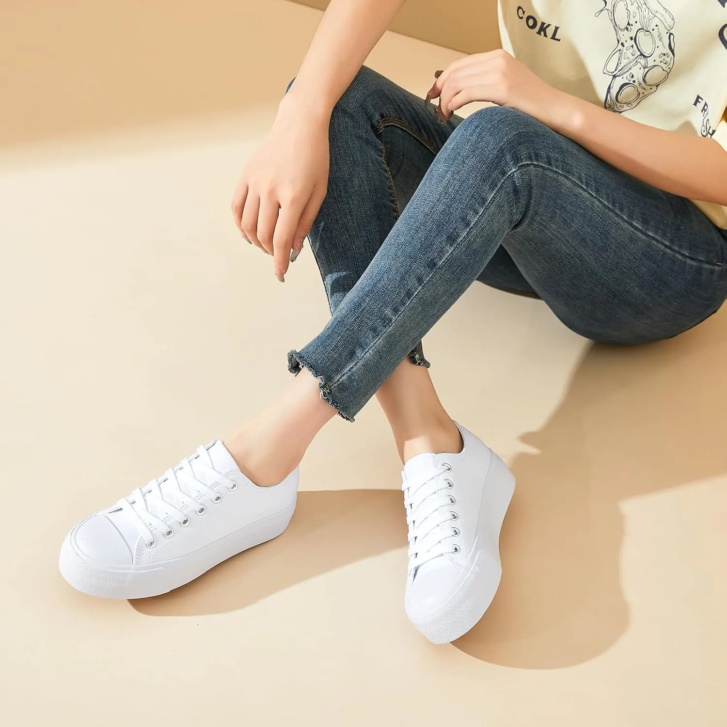 hash bubbie Platform Sneakers for Women White Platform Shoes Low Top Tennis Shoes Non Slip Black Fashion Canvas Sneakers