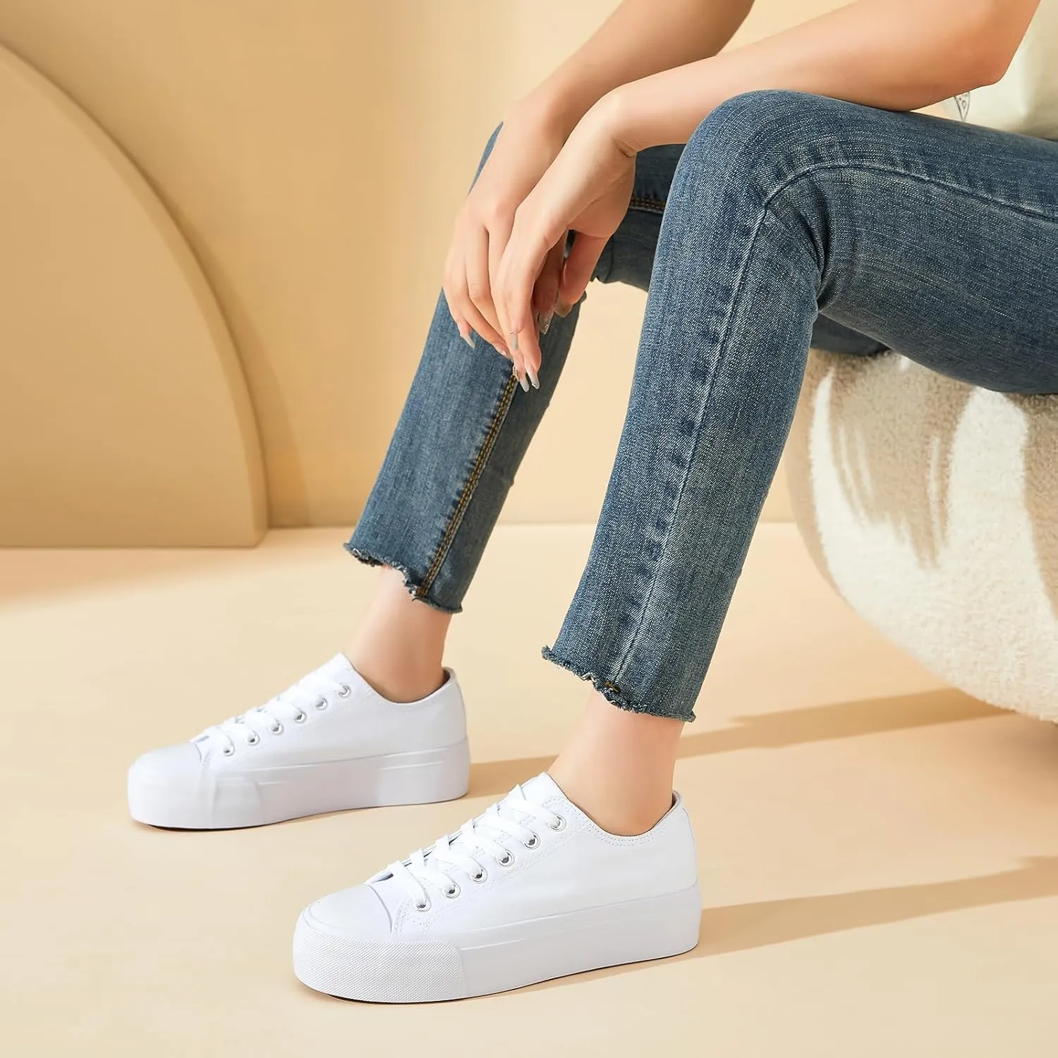hash bubbie Platform Sneakers for Women White Platform Shoes Low Top Tennis Shoes Non Slip Black Fashion Canvas Sneakers