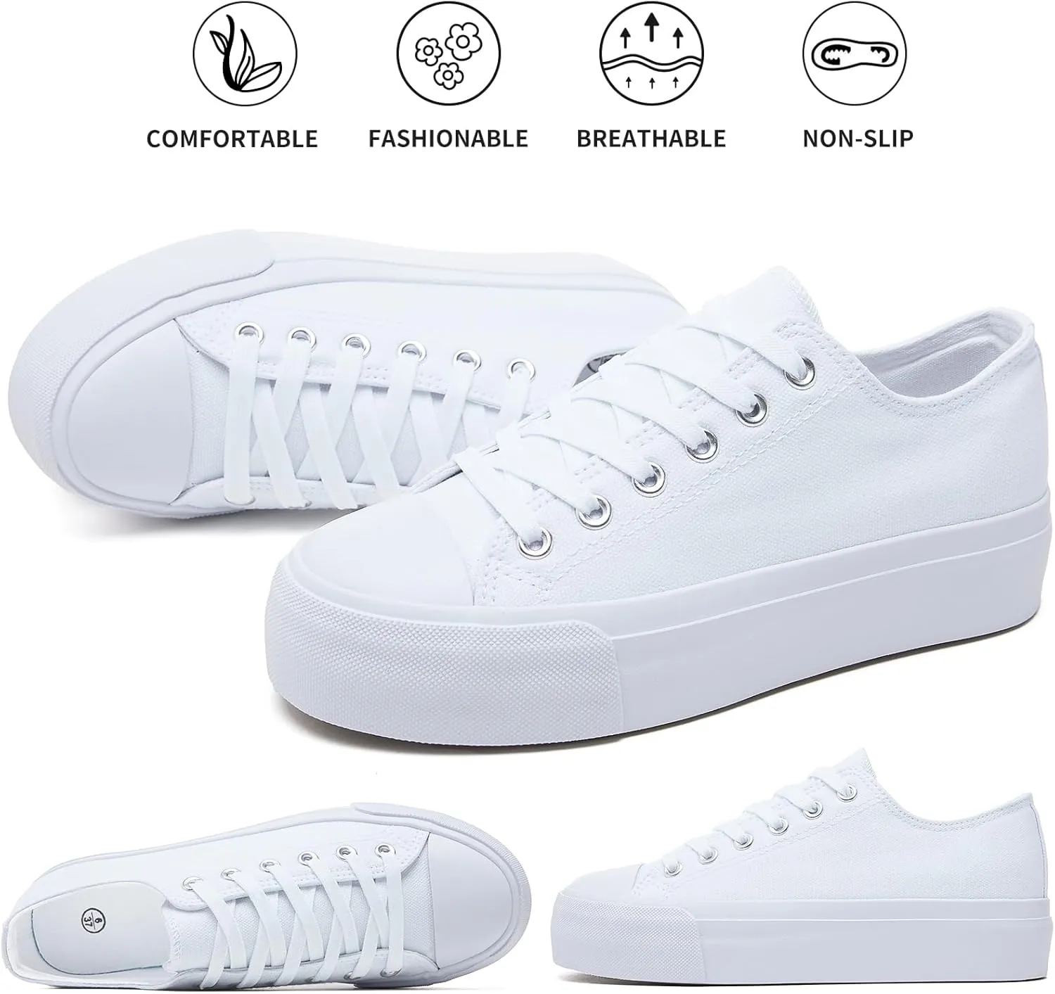 hash bubbie Platform Sneakers for Women White Platform Shoes Low Top Tennis Shoes Non Slip Black Fashion Canvas Sneakers
