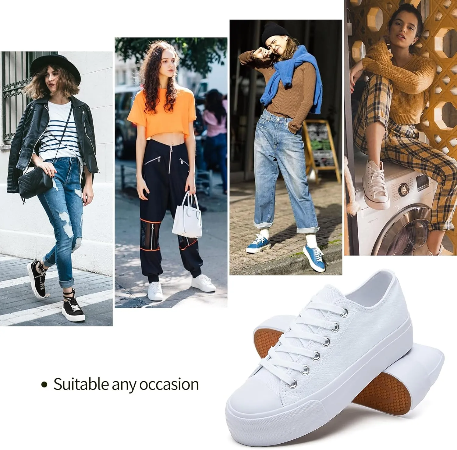 hash bubbie Platform Sneakers for Women White Platform Shoes Low Top Tennis Shoes Non Slip Black Fashion Canvas Sneakers