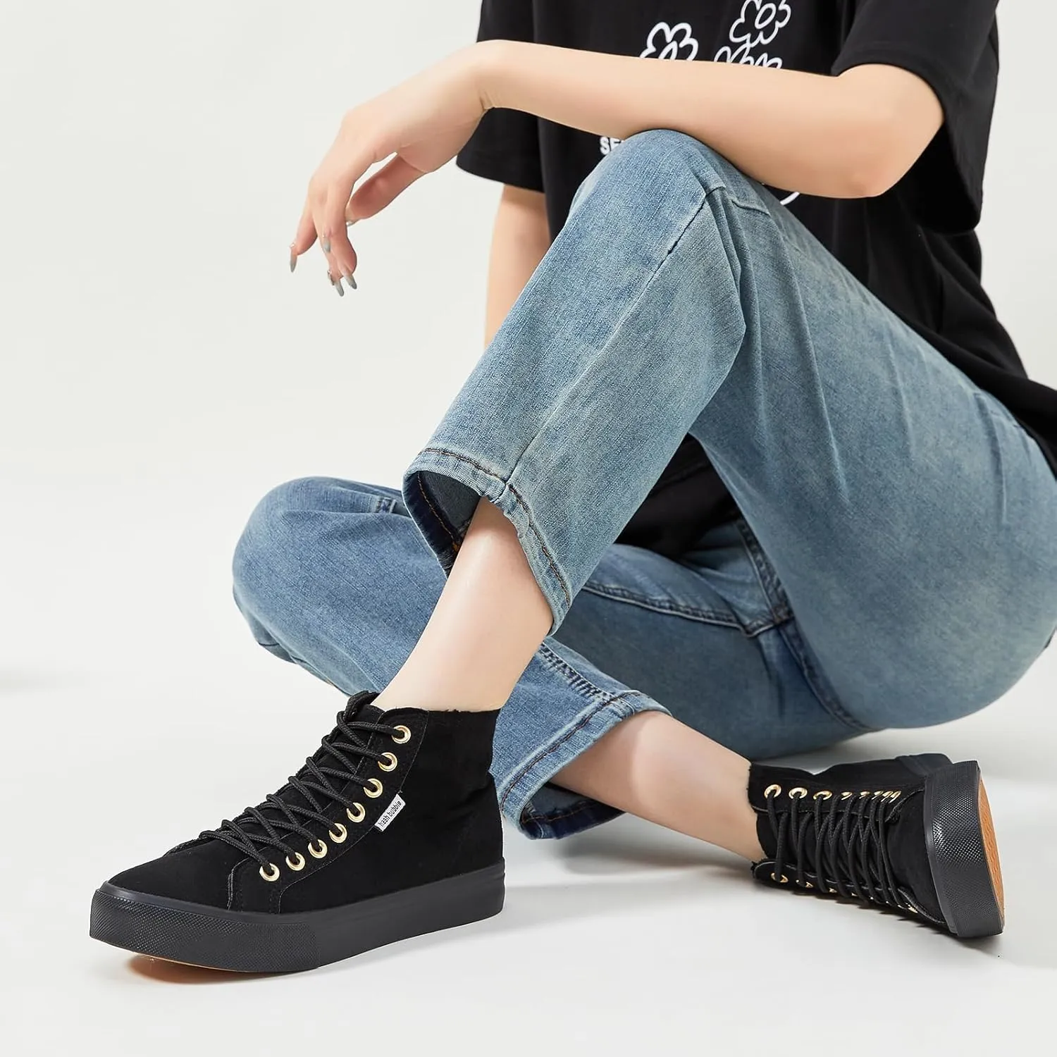 hash bubbie Women's High Top Sneakers Lace up Fashion Sneakers Suede High Tops Shoes Tennis Shoes