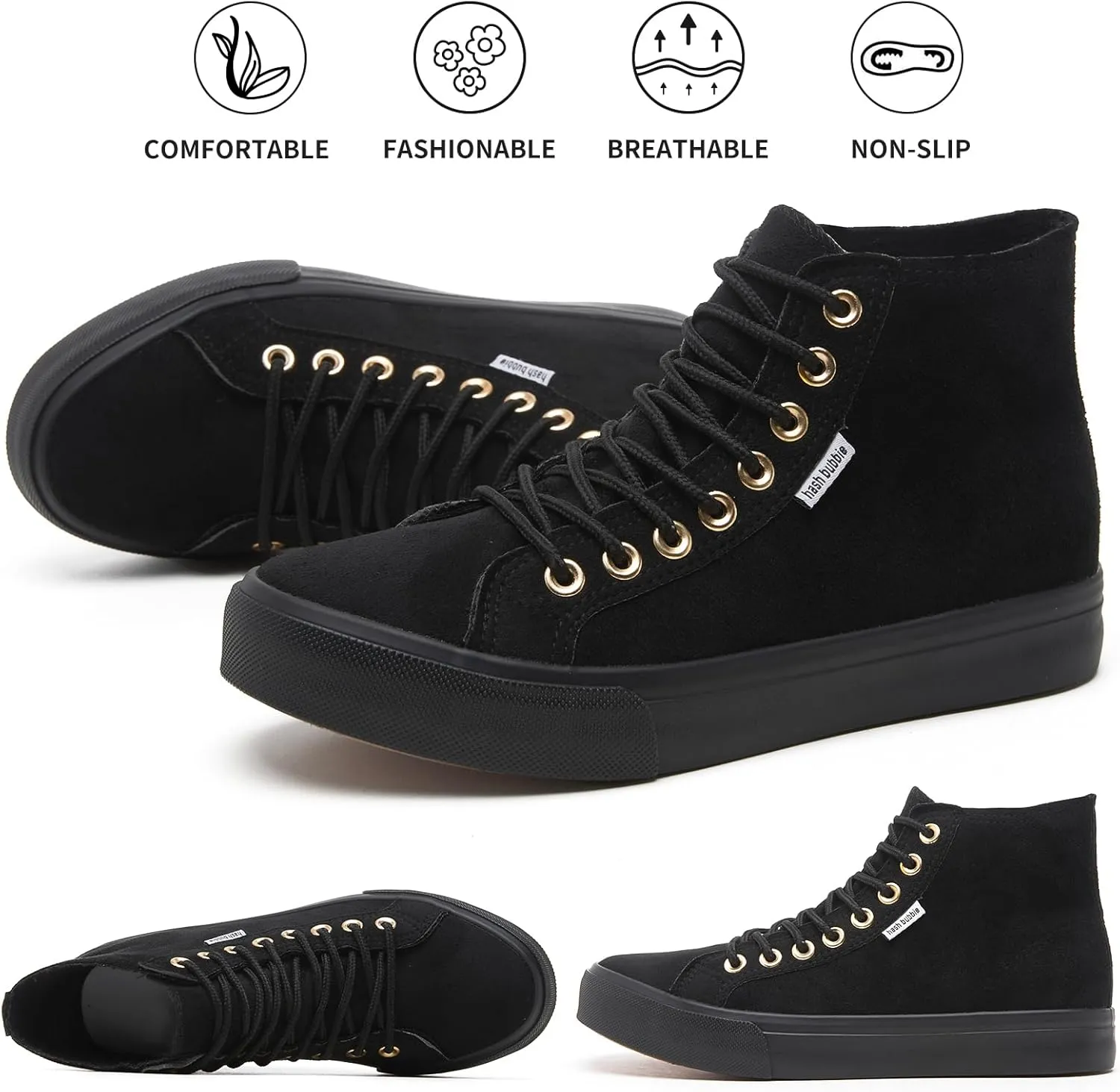 hash bubbie Women's High Top Sneakers Lace up Fashion Sneakers Suede High Tops Shoes Tennis Shoes