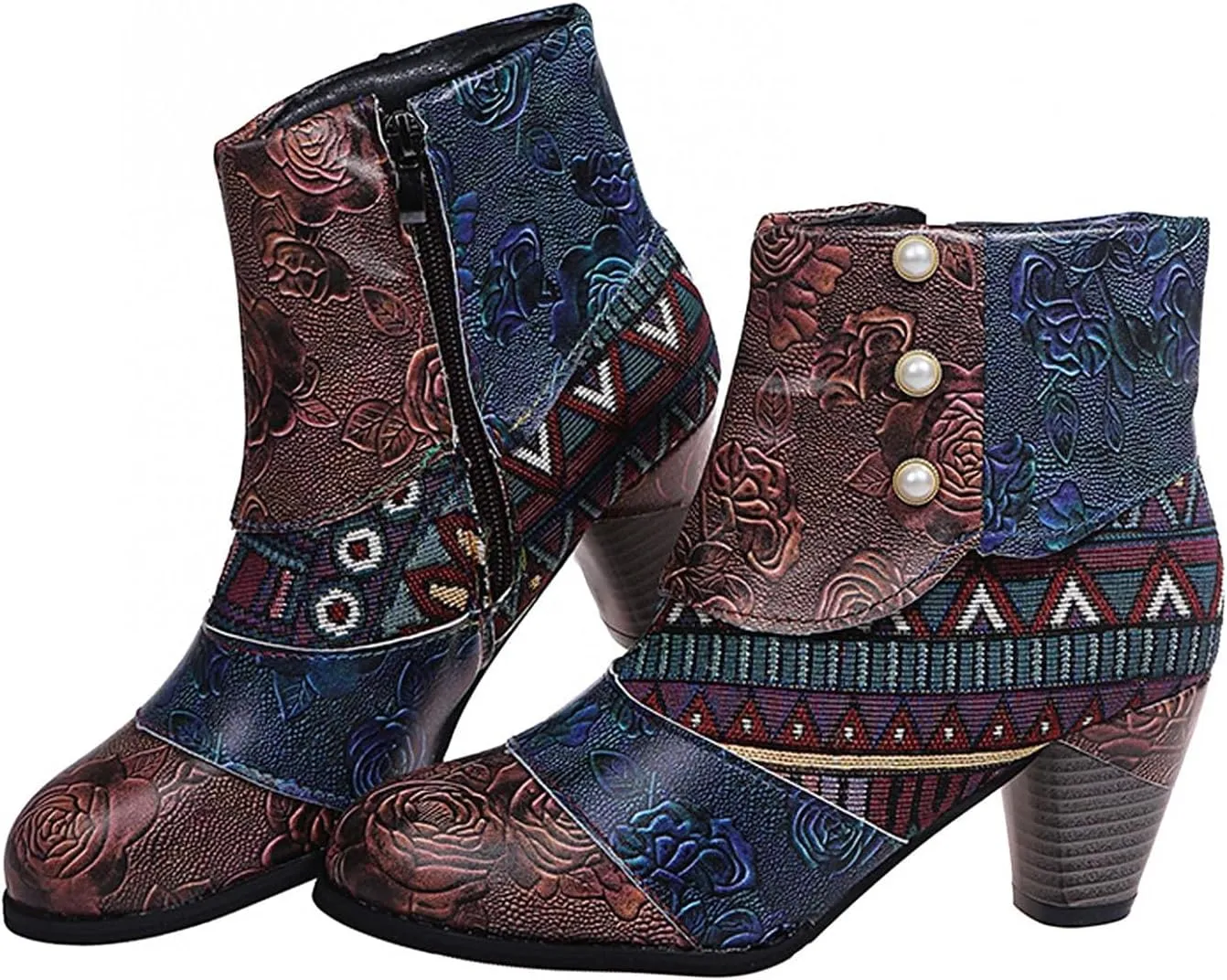 Hbeylia Boots For Women Fashion Snake Leather Round Toe Pump Ankle Booties Trendy Chunky High Heels Dress Short Boots For Ladies