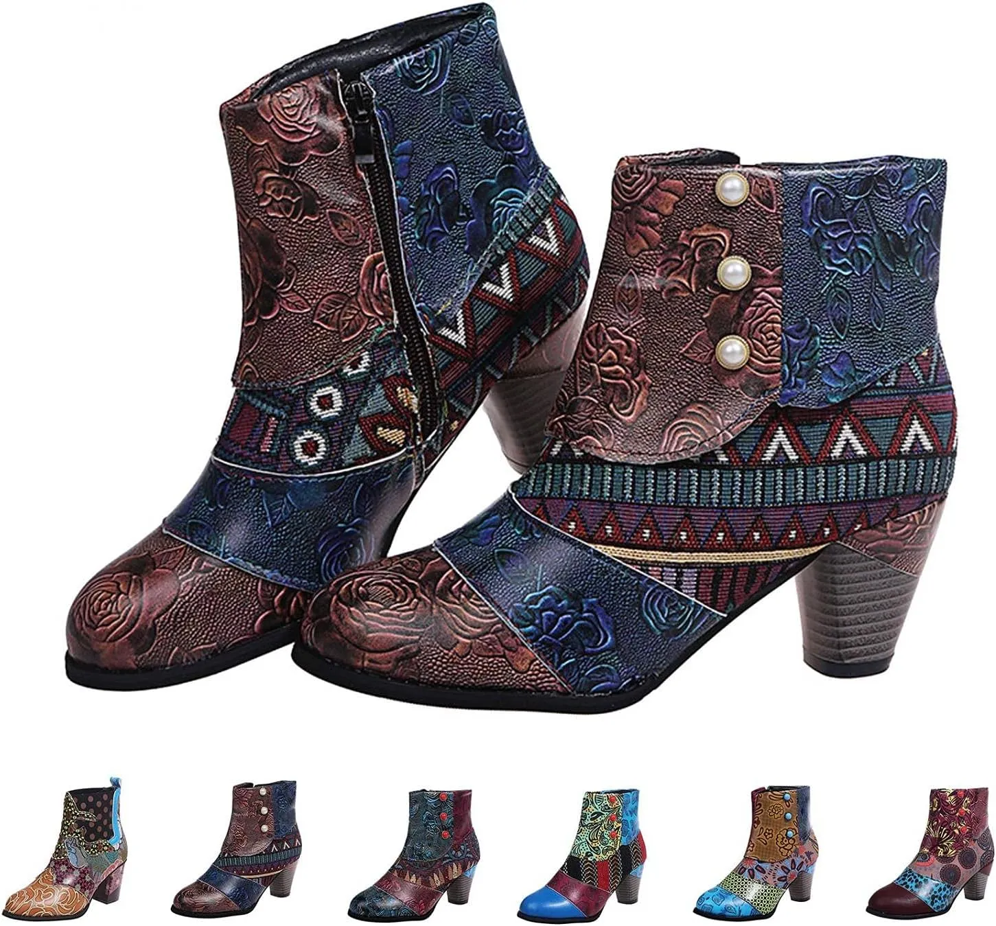 Hbeylia Boots For Women Fashion Snake Leather Round Toe Pump Ankle Booties Trendy Chunky High Heels Dress Short Boots For Ladies