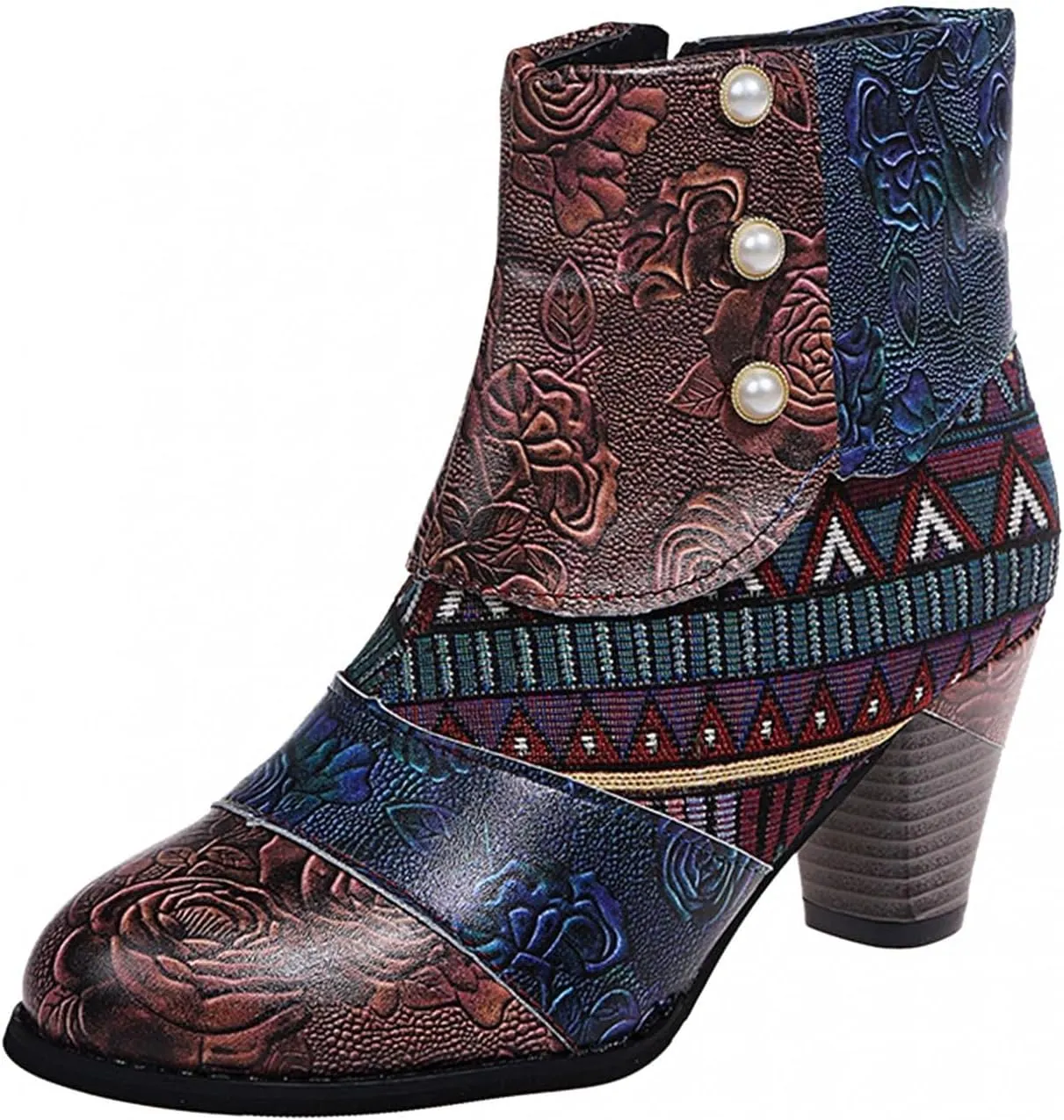 Hbeylia Boots For Women Fashion Snake Leather Round Toe Pump Ankle Booties Trendy Chunky High Heels Dress Short Boots For Ladies