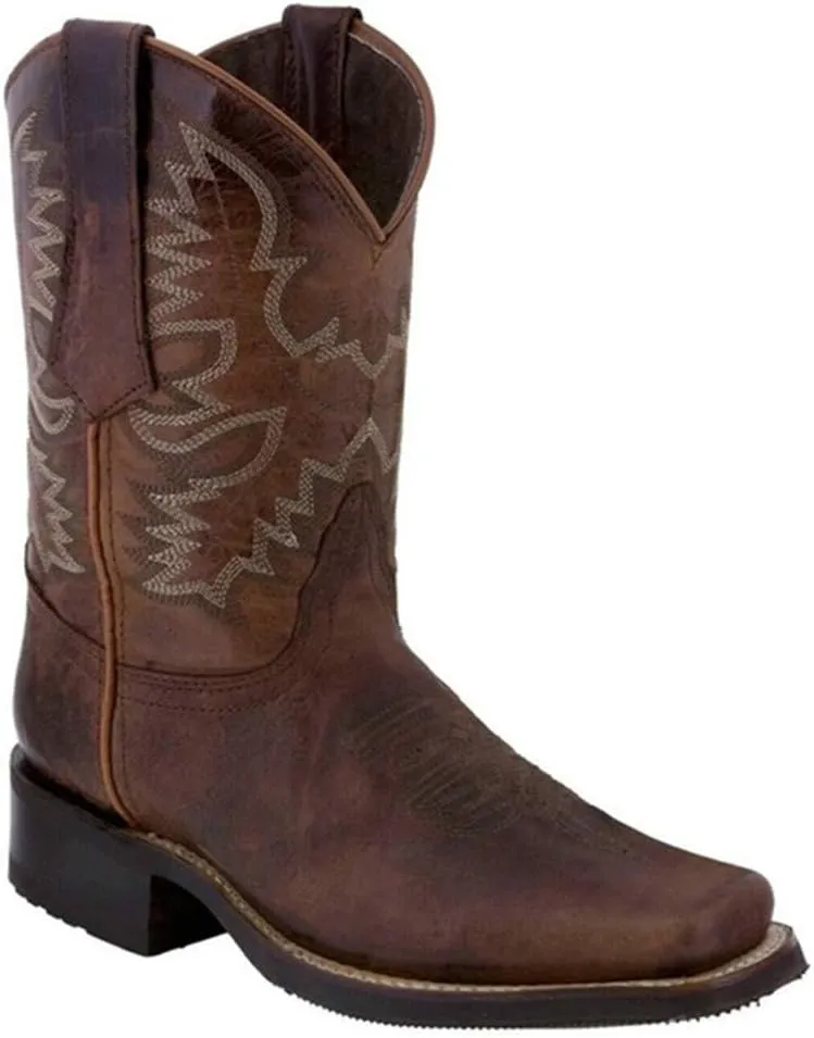 Hbeylia Women's Western Cowboy Cowgirls Boots With Side Zipper Vintage Embroidery Round Toe Chunky Low Heels Wide Mid Calf Boots For Women Riding