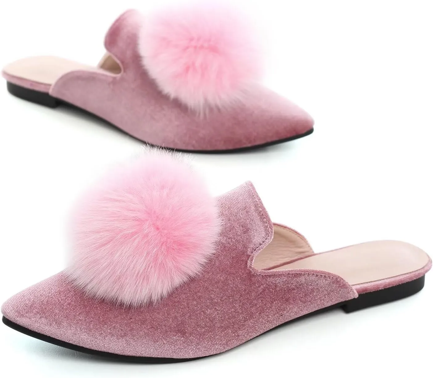 Hee grand Women's Mules Bowknot Suede Comfortable Slip On Flats Closed Pointed Toe Backless Loafers Mules for Women