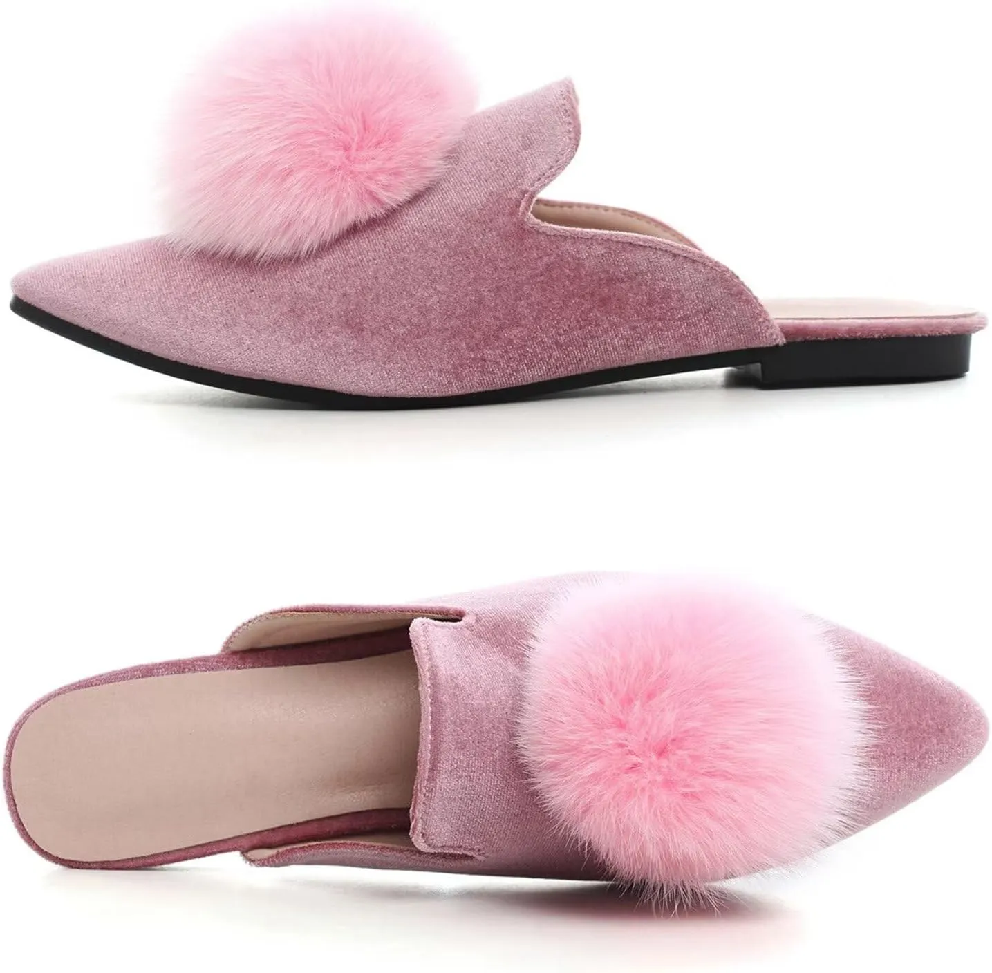 Hee grand Women's Mules Bowknot Suede Comfortable Slip On Flats Closed Pointed Toe Backless Loafers Mules for Women