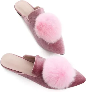 Hee grand Women's Mules Bowknot Suede Comfortable Slip On Flats Closed Pointed Toe Backless Loafers Mules for Women