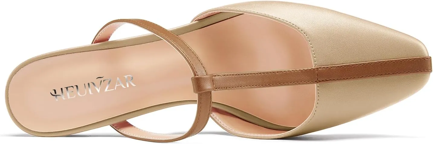 HEUIVZAR Womens Mid Kitten Heel Pointed Toe T-Strap Mules Sandals Slip-on Wedding Cute Summer 2.6 Inches Heels