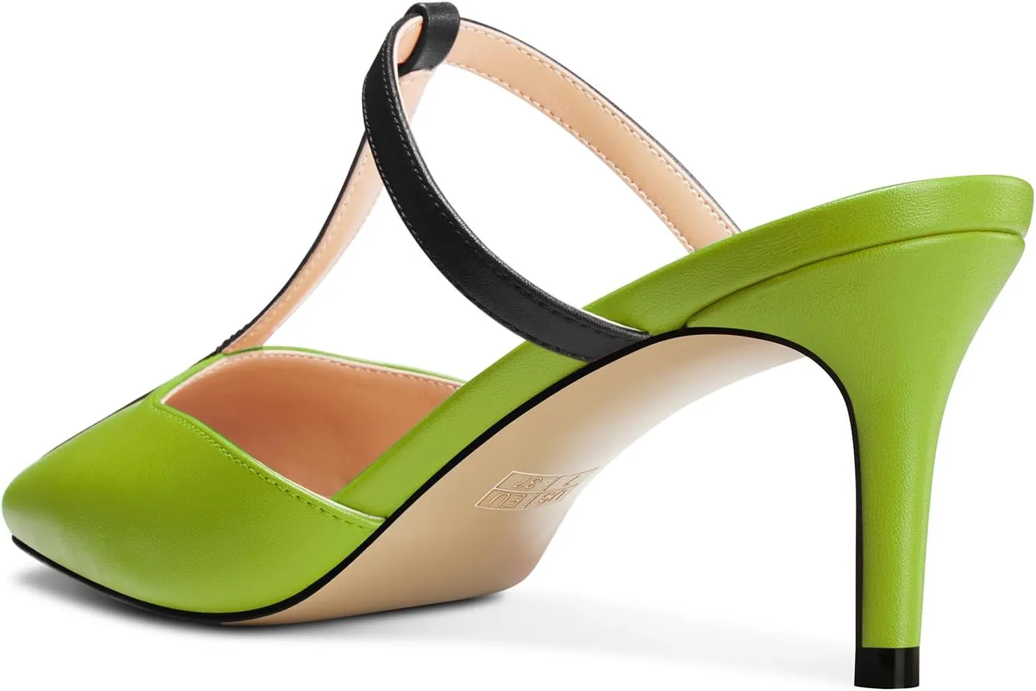 HEUIVZAR Womens Mid Kitten Heel Pointed Toe T-Strap Mules Sandals Slip-on Wedding Cute Summer 2.6 Inches Heels