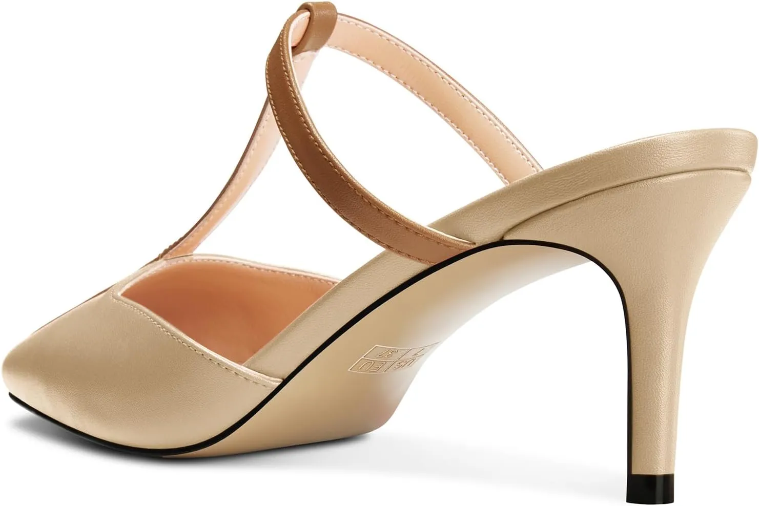 HEUIVZAR Womens Mid Kitten Heel Pointed Toe T-Strap Mules Sandals Slip-on Wedding Cute Summer 2.6 Inches Heels