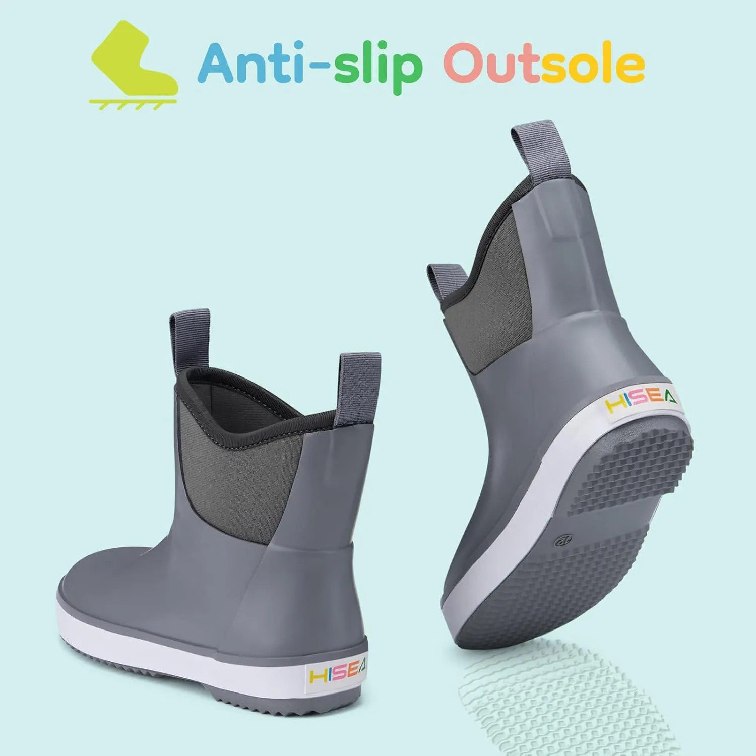 HISEA Kid's Deck Boots Waterproof Lightweight Ankle Rain Boots for Boys Girls Rubber Boots Non-slip Child Rain Shoes