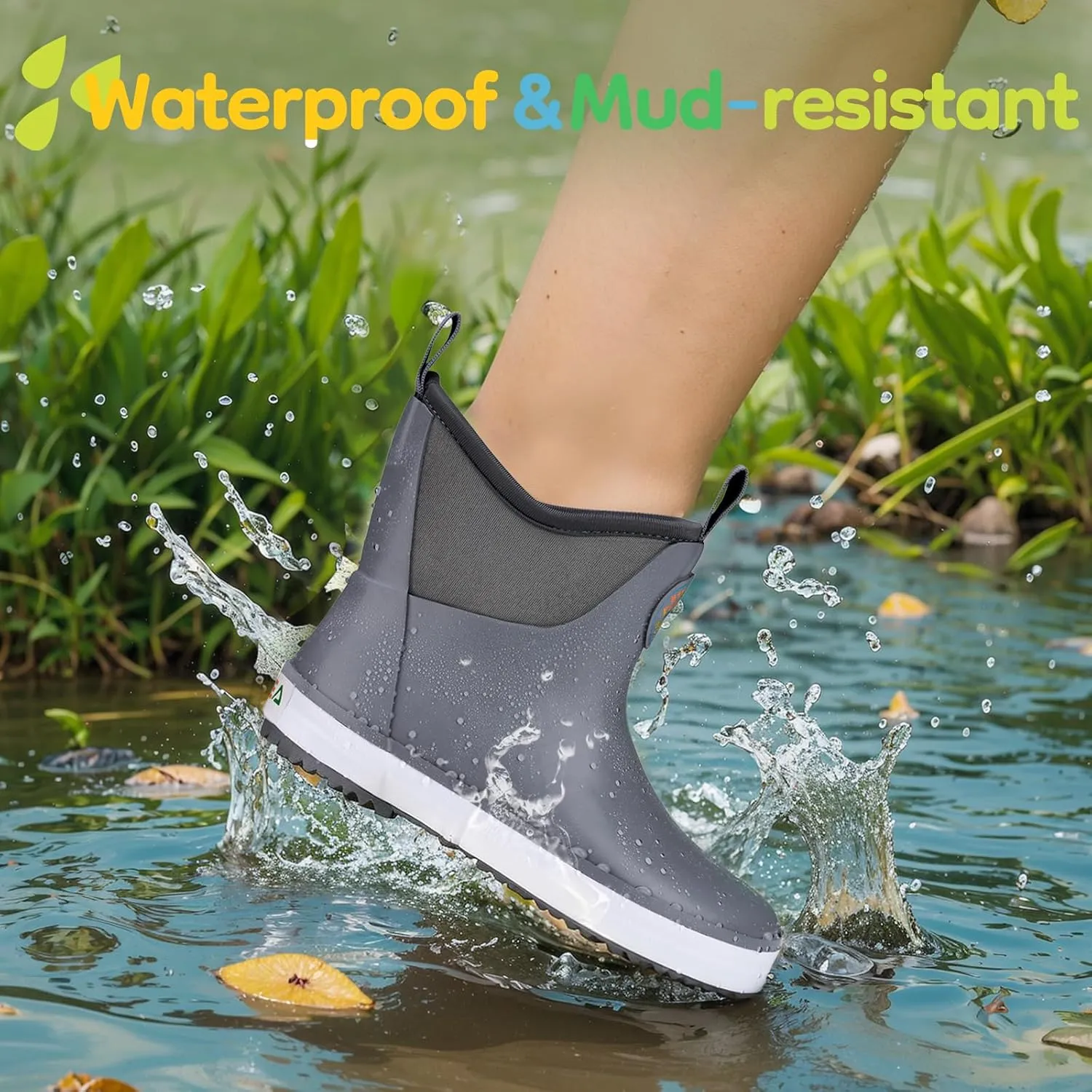 HISEA Kid's Deck Boots Waterproof Lightweight Ankle Rain Boots for Boys Girls Rubber Boots Non-slip Child Rain Shoes