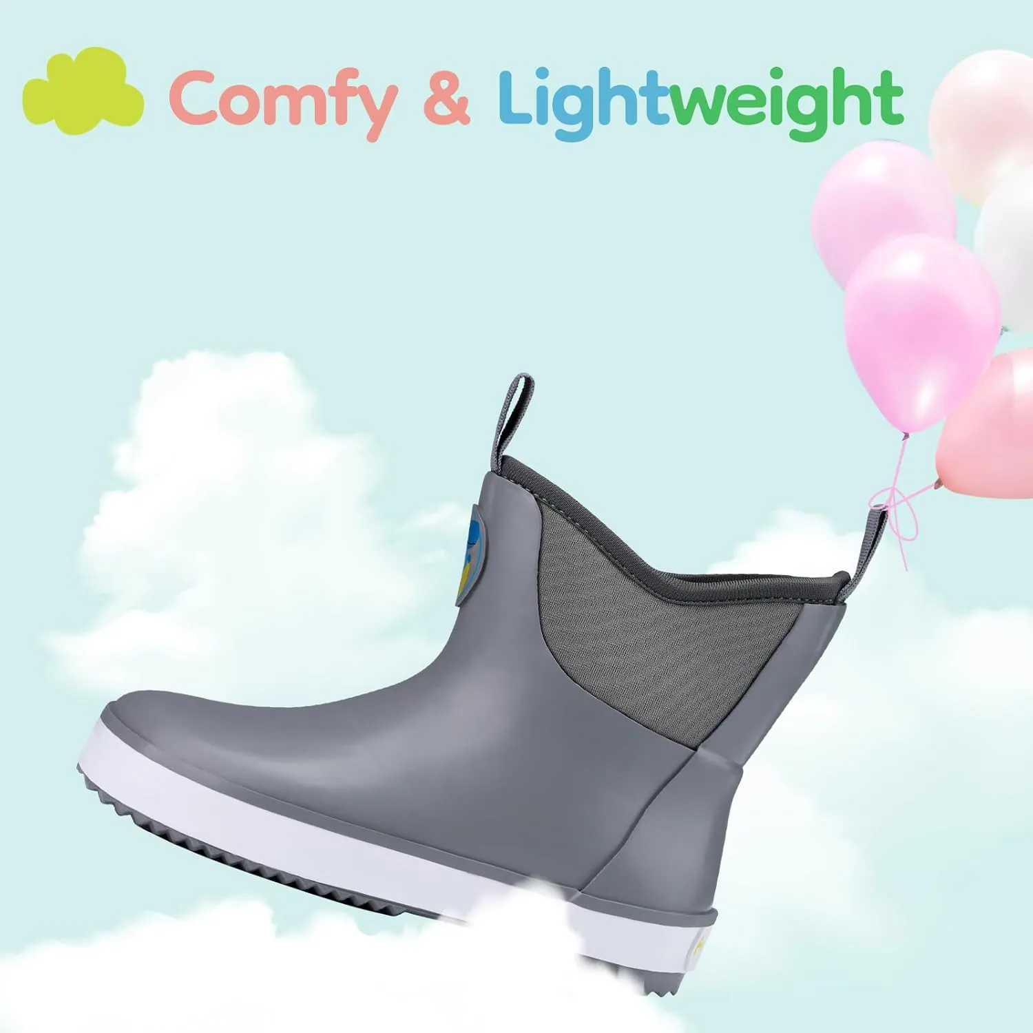 HISEA Kid's Deck Boots Waterproof Lightweight Ankle Rain Boots for Boys Girls Rubber Boots Non-slip Child Rain Shoes