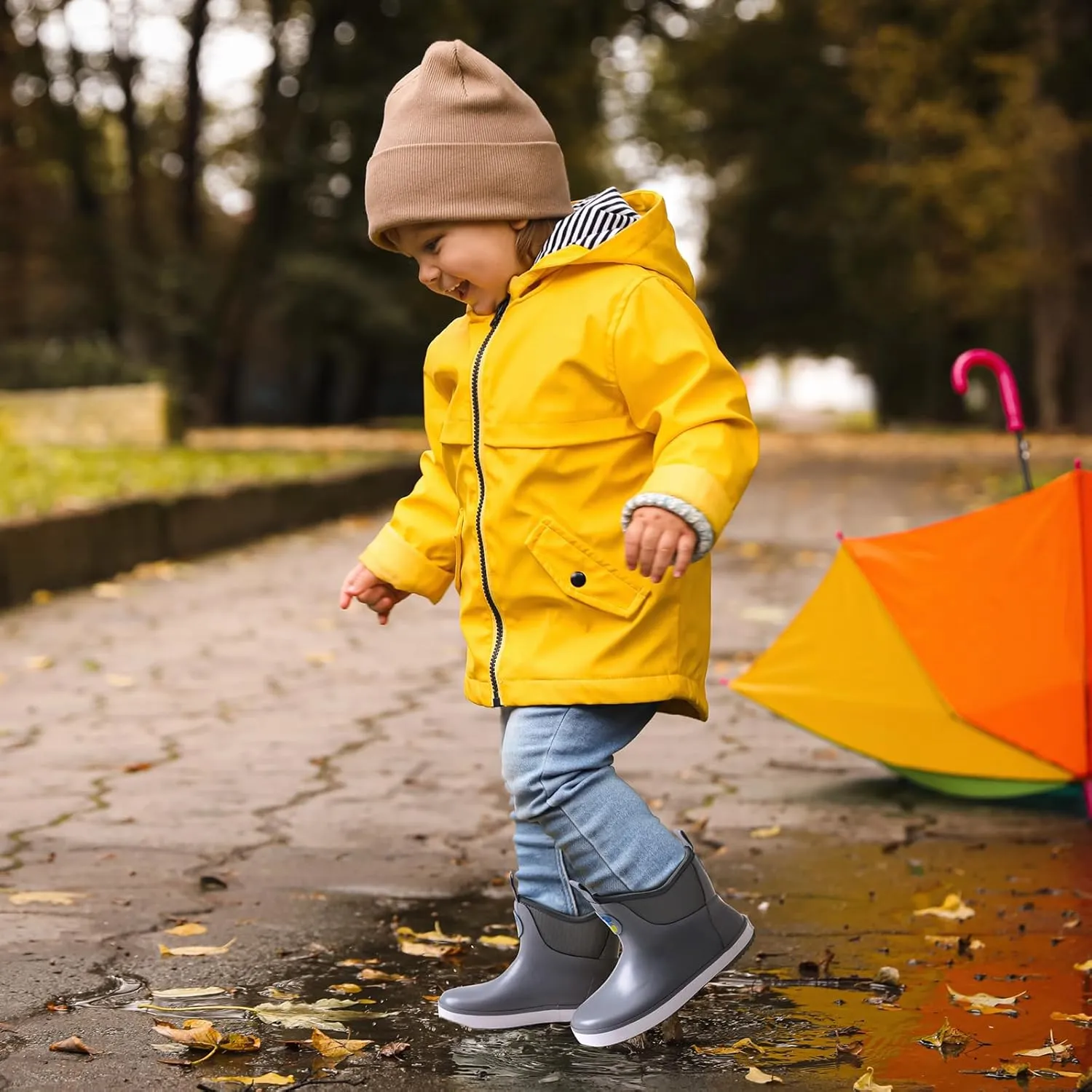 HISEA Kid's Deck Boots Waterproof Lightweight Ankle Rain Boots for Boys Girls Rubber Boots Non-slip Child Rain Shoes