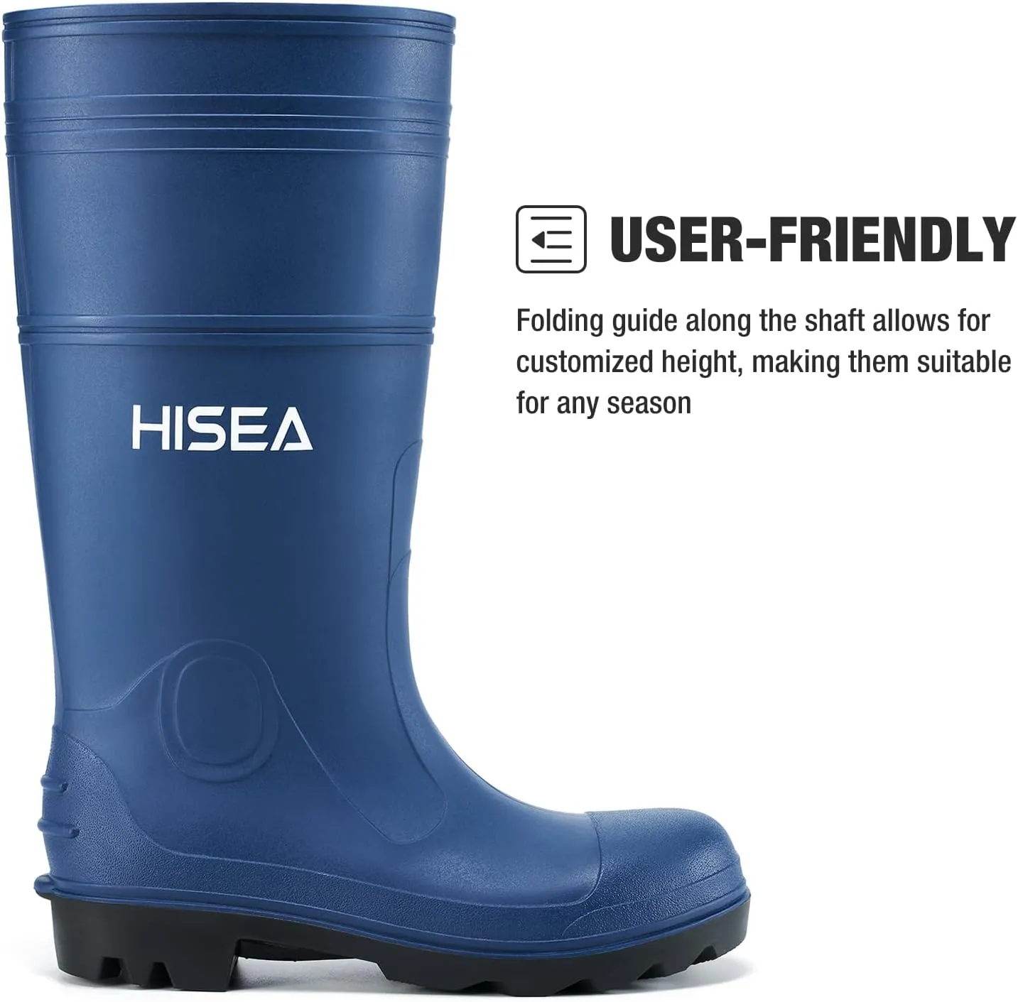 HISEA Men's Rain Boots Waterproof Rubber Boots with Steel Shank Seamless PVC Rainboots Outdoor Work Boots Durable Slip Resistant Fishing Gardening Knee Boot for Agriculture and Industrial Working