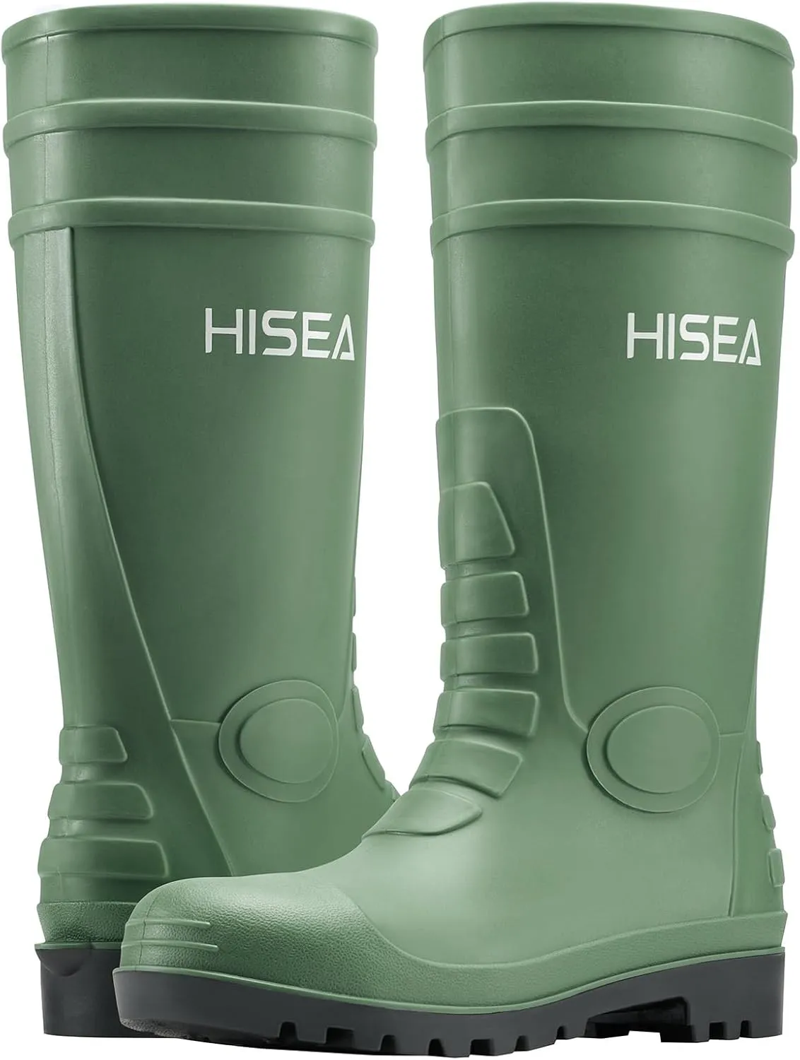 HISEA Men's Rain Boots with Steel Shank, Waterproof Rubber Boots Protective Footwear Seamless PVC Rainboots Outdoor Work Boots Durable Garden Fishing Tall Knee Boot for Agriculture and Industrial Working