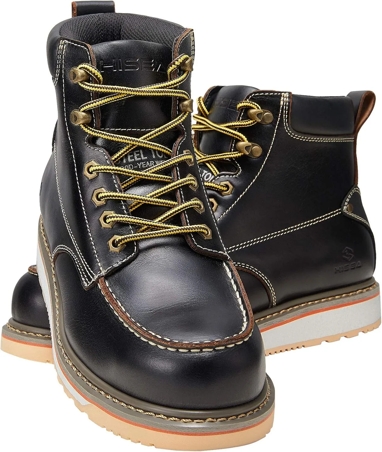 HISEA NINGO Work Boots for Men Steel/Soft Toe Boots, 6” Waterproof Slip Resistant Industrial & Construction Work Boots, Composite Toe Working Boots