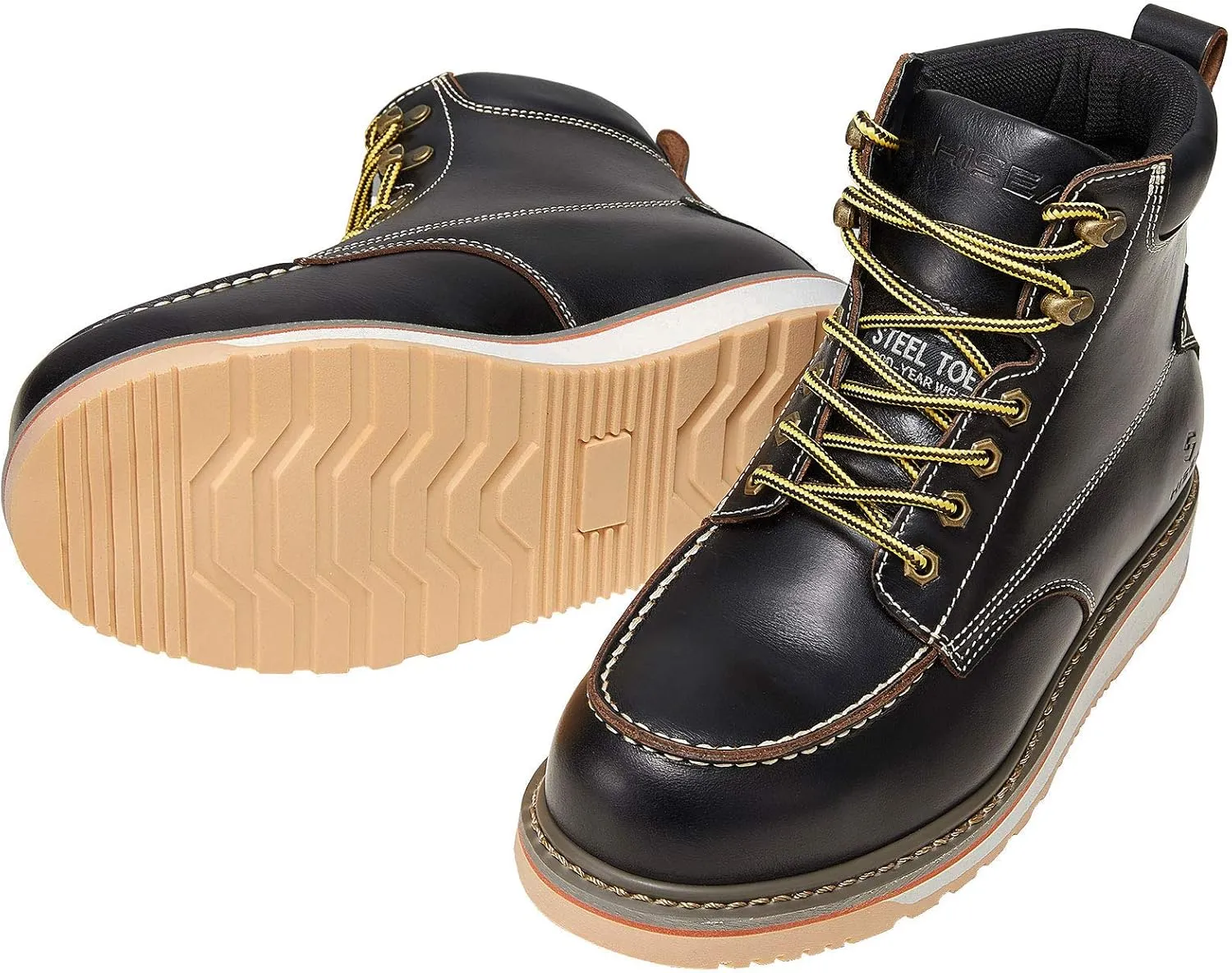 HISEA NINGO Work Boots for Men Steel/Soft Toe Boots, 6” Waterproof Slip Resistant Industrial & Construction Work Boots, Composite Toe Working Boots