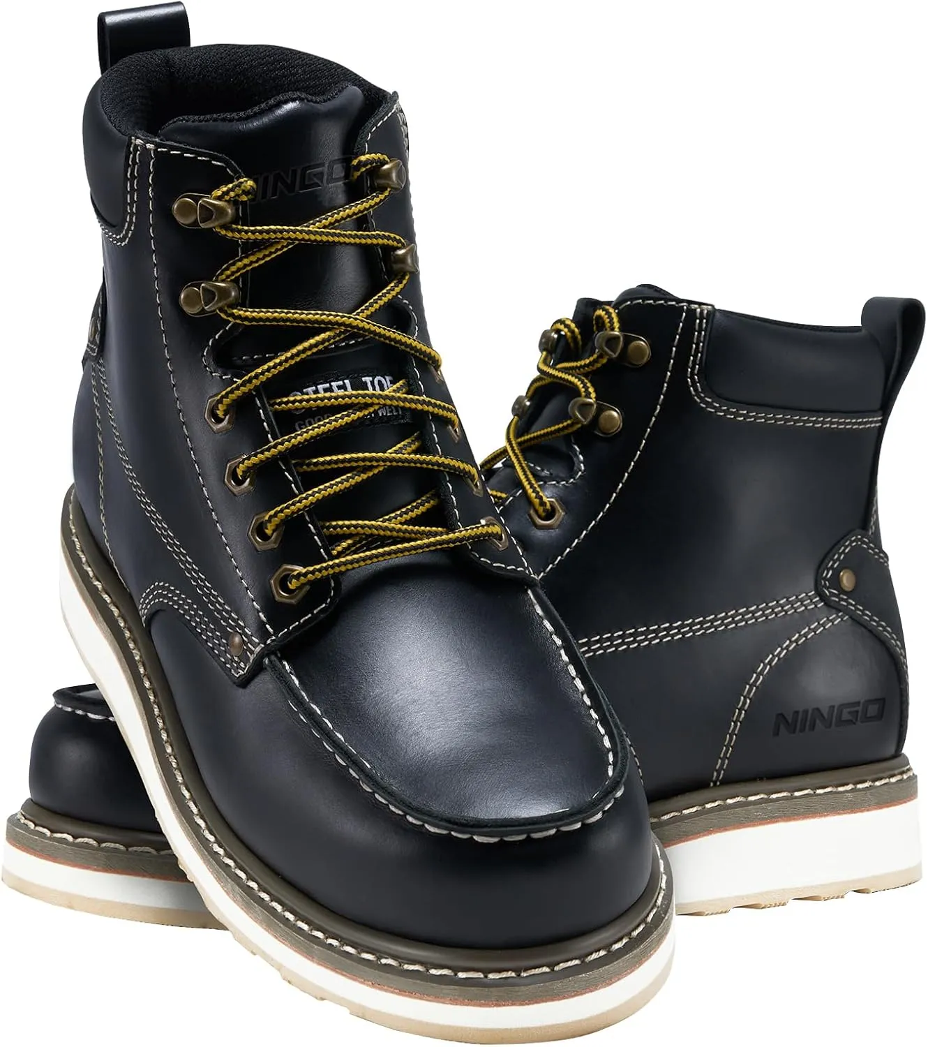 HISEA NINGO Work Boots for Men Steel/Soft Toe Boots, 6” Waterproof Slip Resistant Industrial & Construction Work Boots, Composite Toe Working Boots