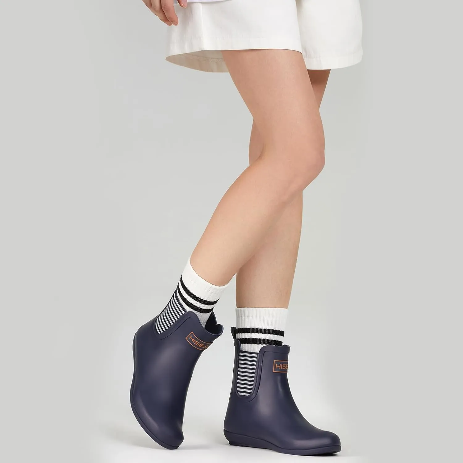 HISEA Rubber Rain Boots for Women Waterproof Chelsea Boots Short Ankle Rain Shoes Wedge Heel Anti-Slipping Rainboots for Ladies with Comfort Insole Lightweight Stylish Outdoor Work Booties