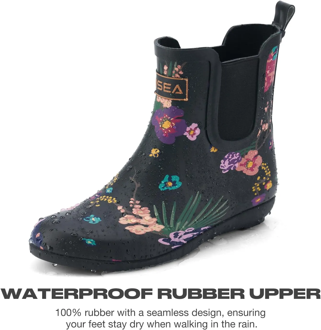 HISEA Rubber Rain Boots for Women Waterproof Chelsea Boots Short Ankle Rain Shoes Wedge Heel Anti-Slipping Rainboots for Ladies with Comfort Insole Lightweight Stylish Outdoor Work Booties