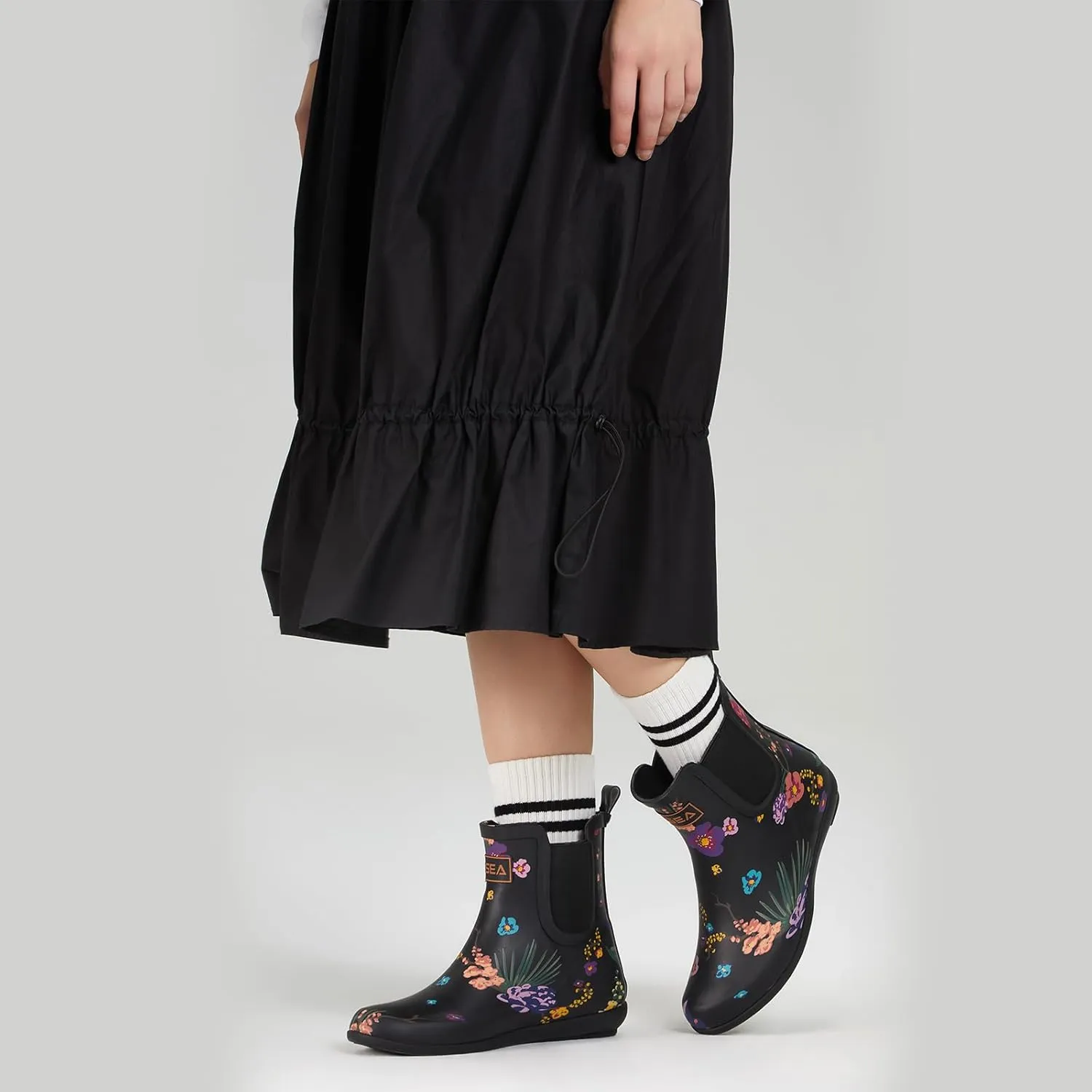 HISEA Rubber Rain Boots for Women Waterproof Chelsea Boots Short Ankle Rain Shoes Wedge Heel Anti-Slipping Rainboots for Ladies with Comfort Insole Lightweight Stylish Outdoor Work Booties