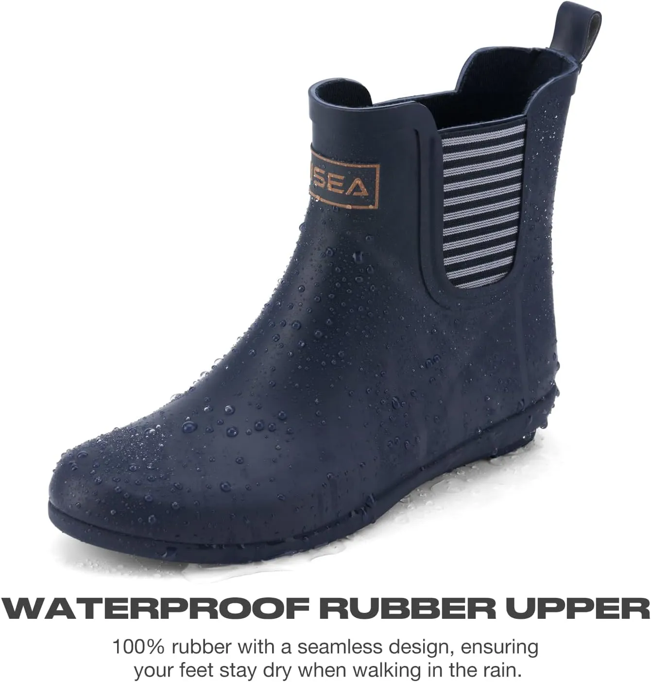 HISEA Rubber Rain Boots for Women Waterproof Chelsea Boots Short Ankle Rain Shoes Wedge Heel Anti-Slipping Rainboots for Ladies with Comfort Insole Lightweight Stylish Outdoor Work Booties
